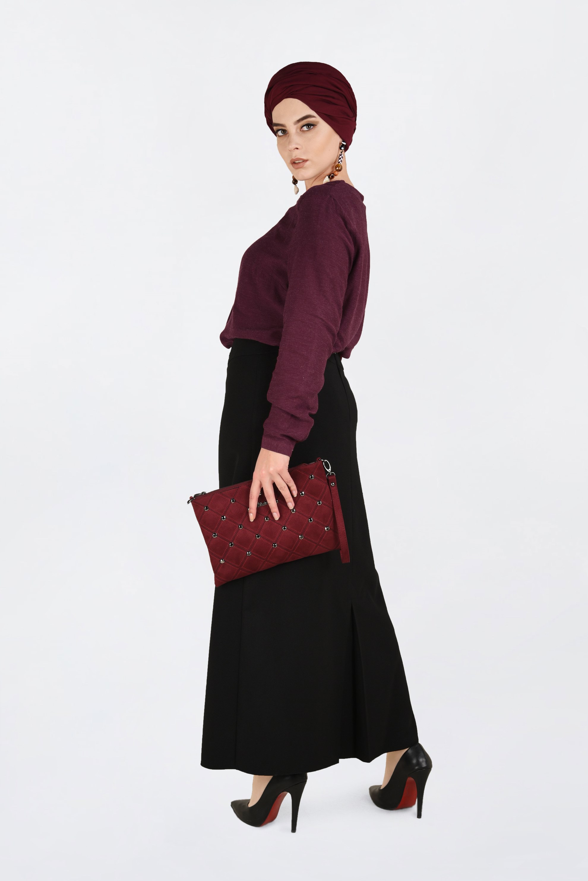 Vêtements hijab ROUGE BORDEAUX BLOUSE À BOUTONNÉE 2841 