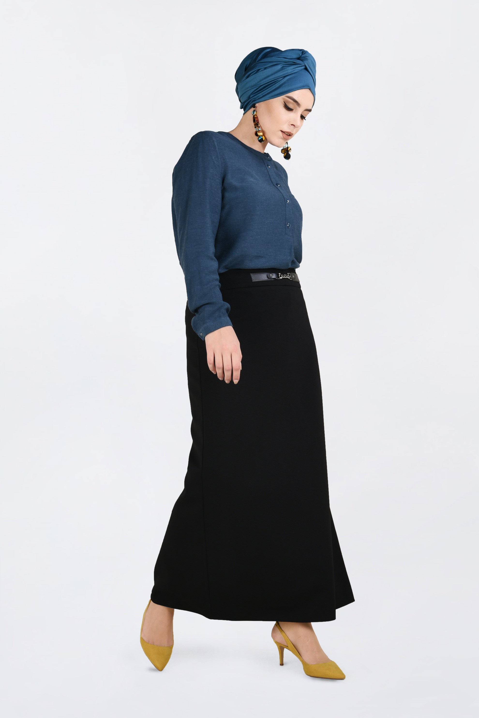 Vêtements hijab BLEU BLOUSE À BOUTONNÉE 2841 