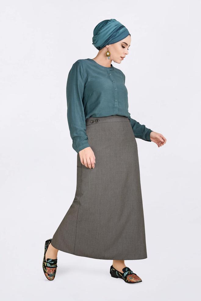 Vêtements hijab VERT BLOUSE À BOUTONNÉE 2841  - ALVİNA