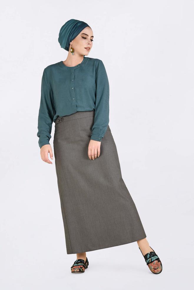 Vêtements hijab VERT BLOUSE À BOUTONNÉE 2841  - ALVİNA