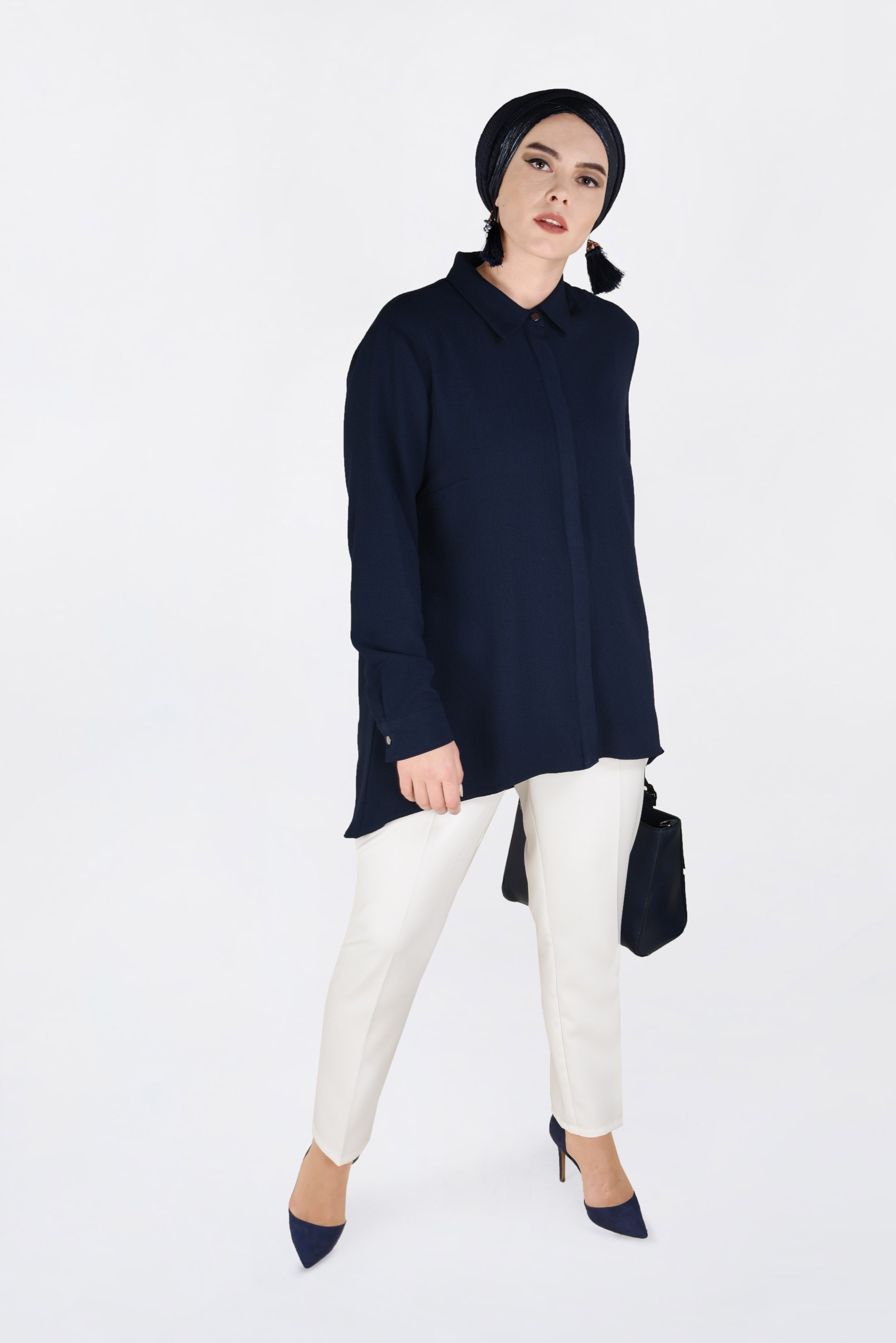 Hijab clothing NAVY BLUE COLLAR BUTTONED BLOUSE 2844 