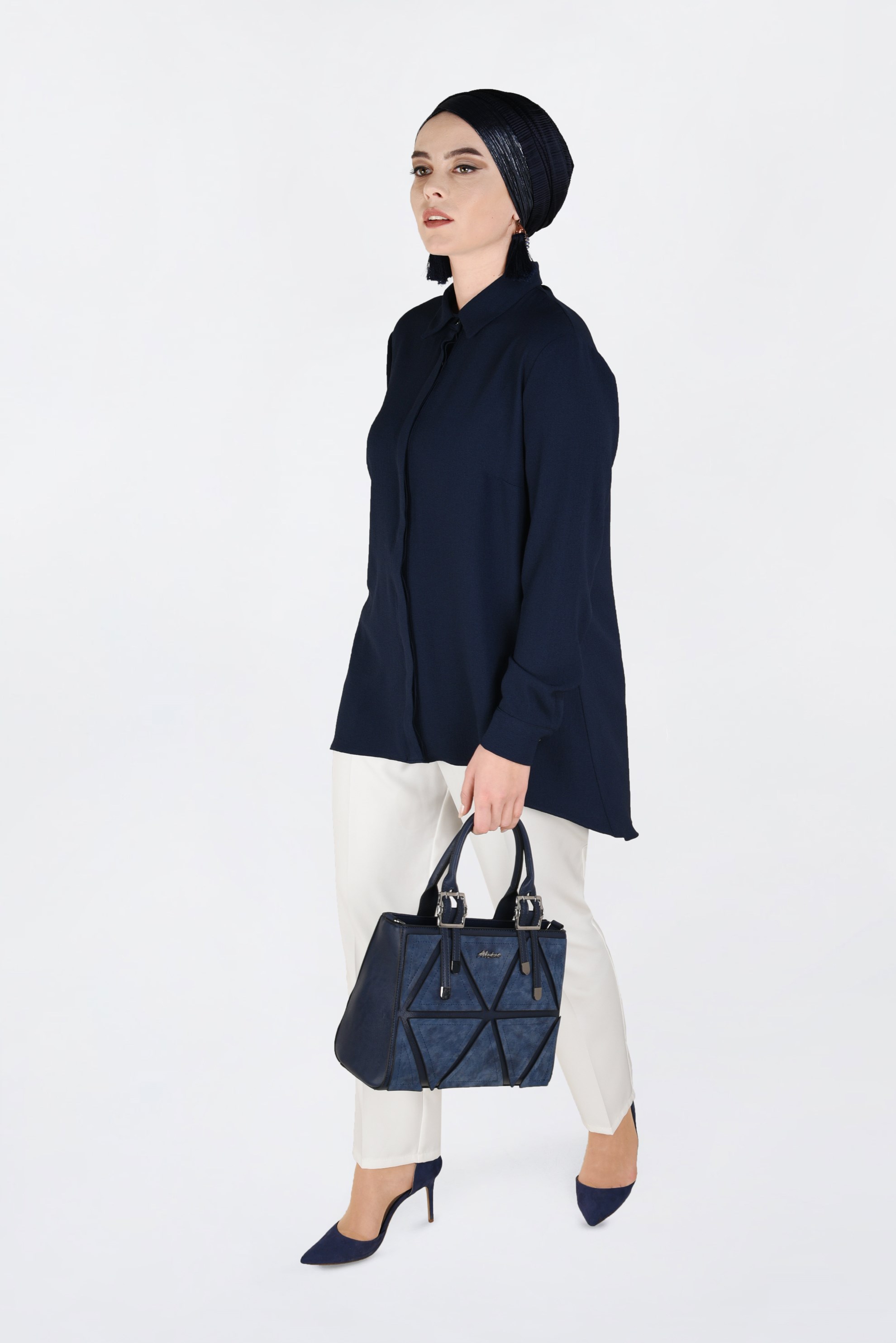 Hijab clothing NAVY BLUE COLLAR BUTTONED BLOUSE 2844 