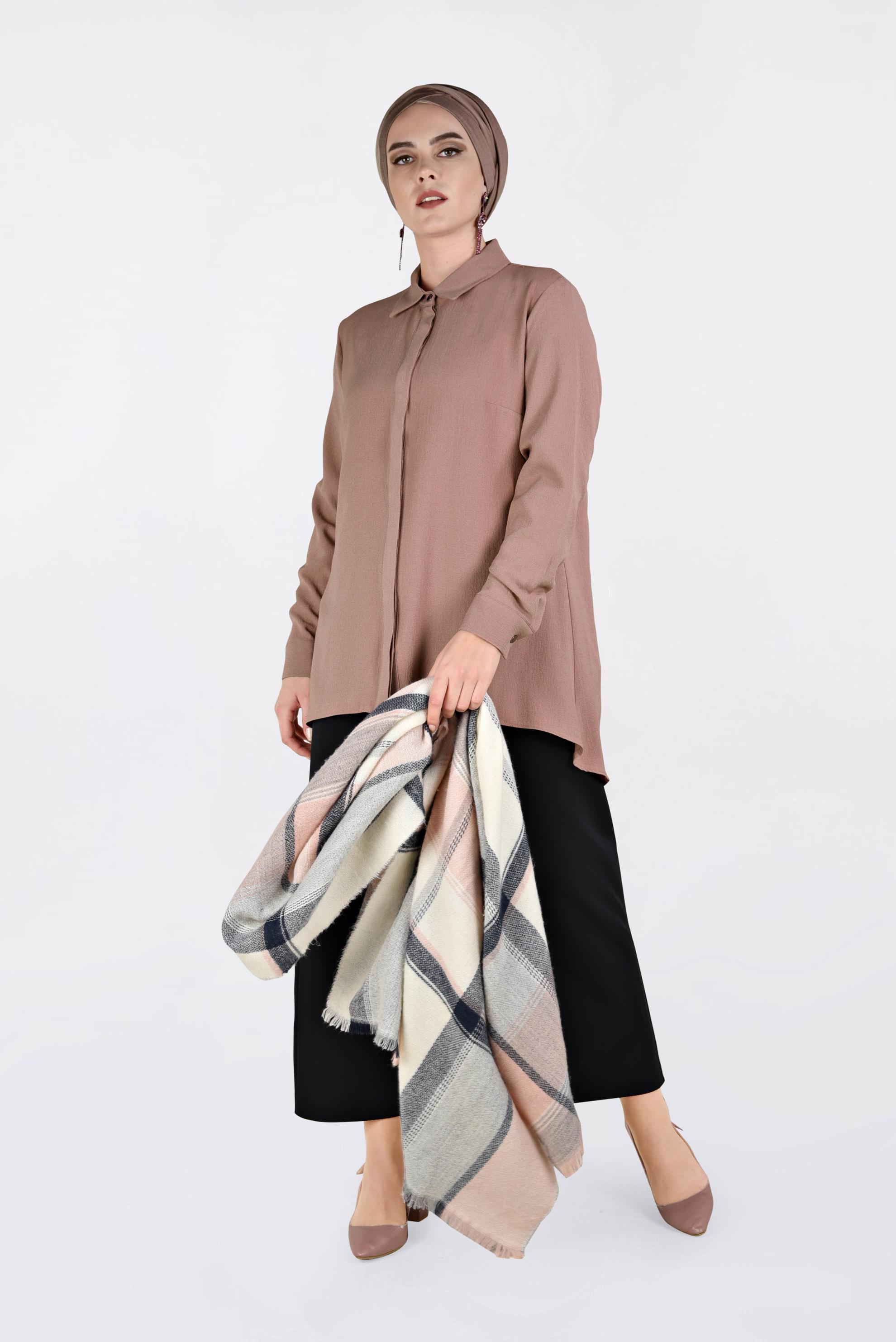 Hijab clothing POWDER COLLAR BUTTONED BLOUSE 2844 