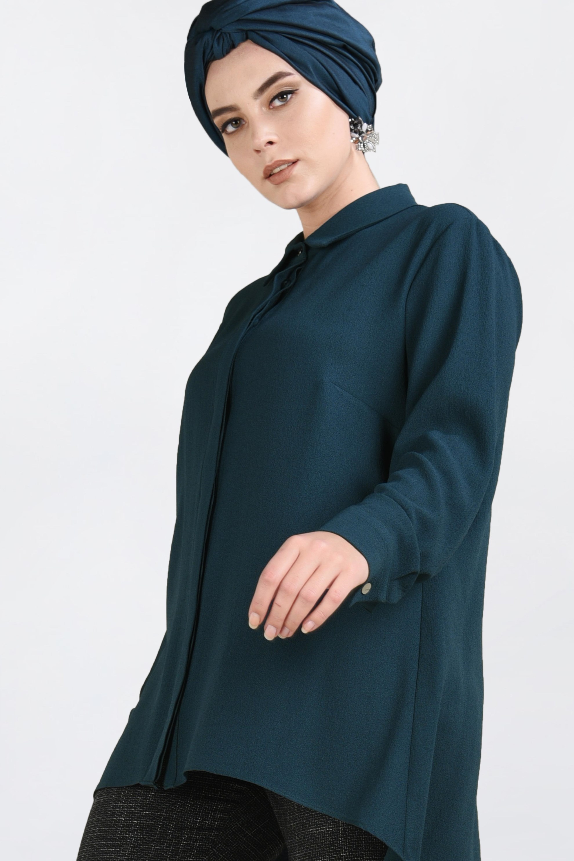 Hijab clothing GREEN COLLAR BUTTONED BLOUSE 2844 