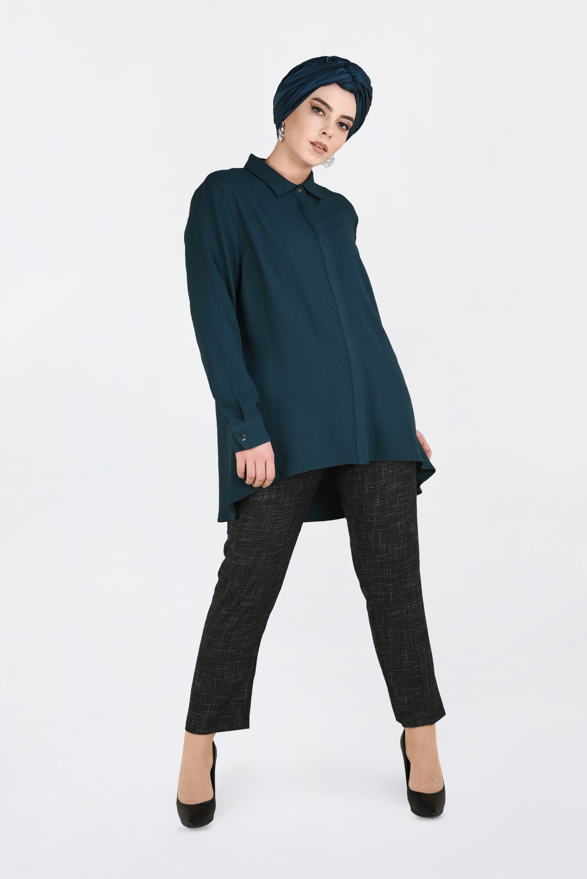 Hijab clothing GREEN COLLAR BUTTONED BLOUSE 2844 