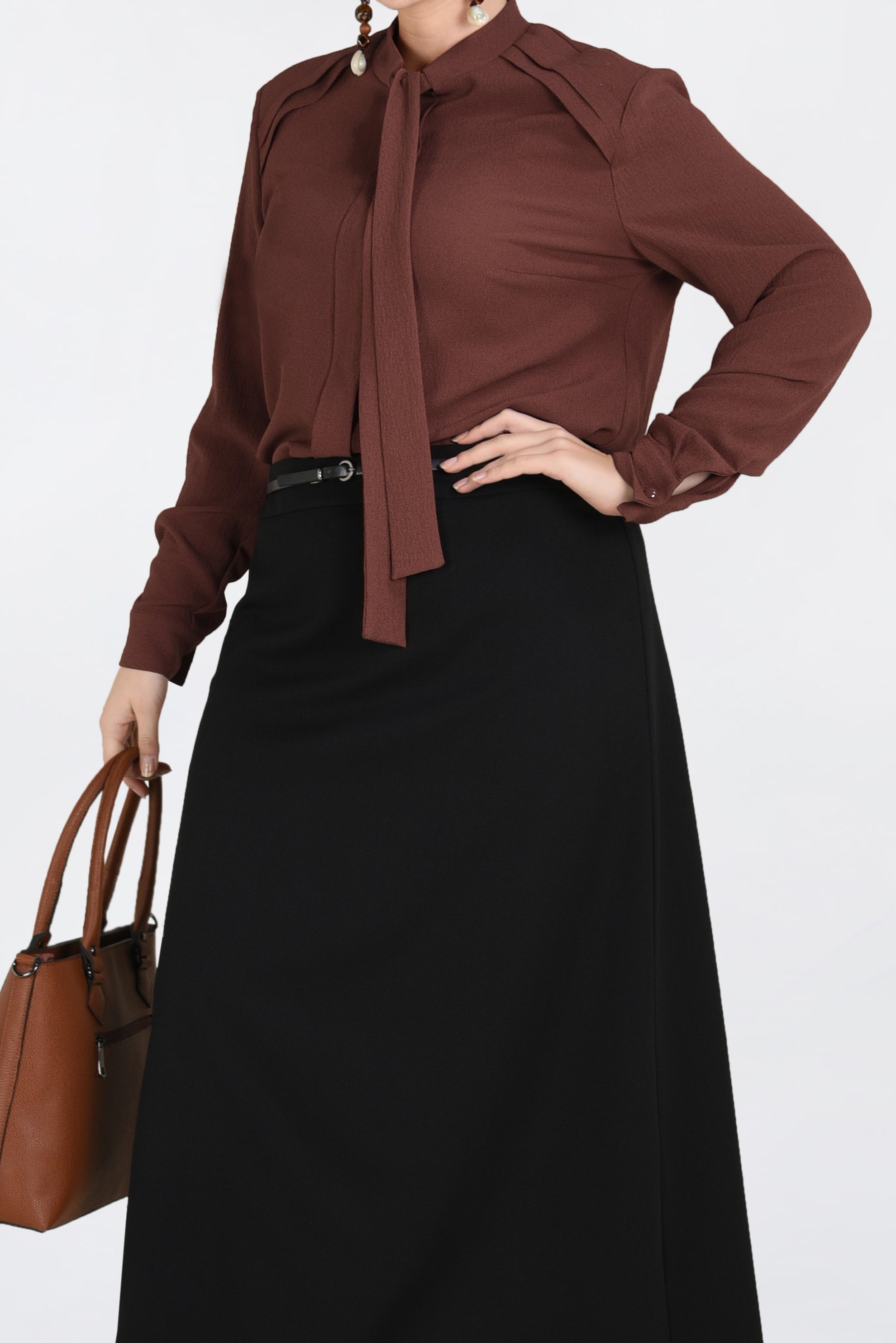 Tesettür giyim TURUNCU YAKASI BAĞCIKLI BLUZ 2847 