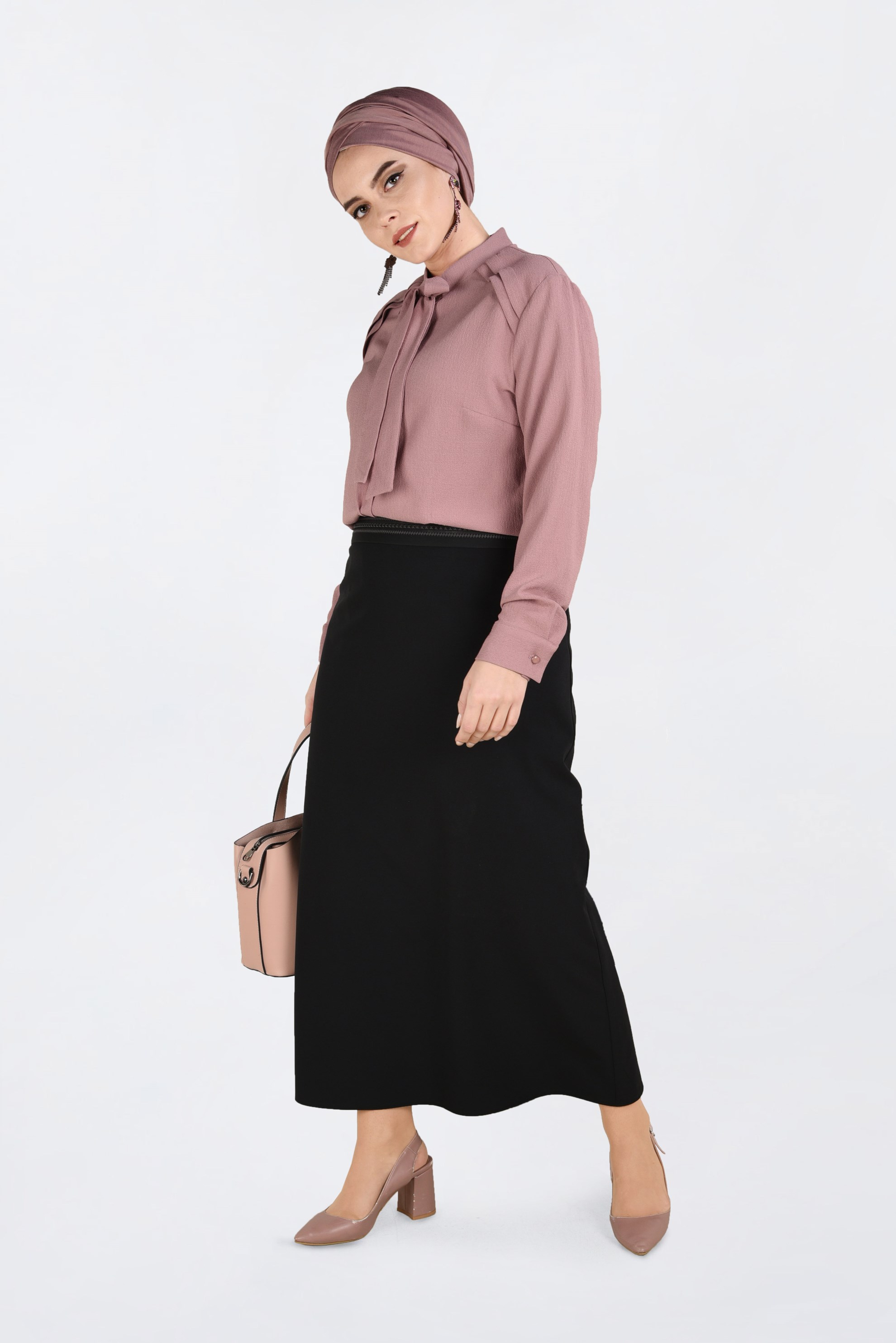 Tesettür giyim PUDRA YAKASI BAĞCIKLI BLUZ 2847 