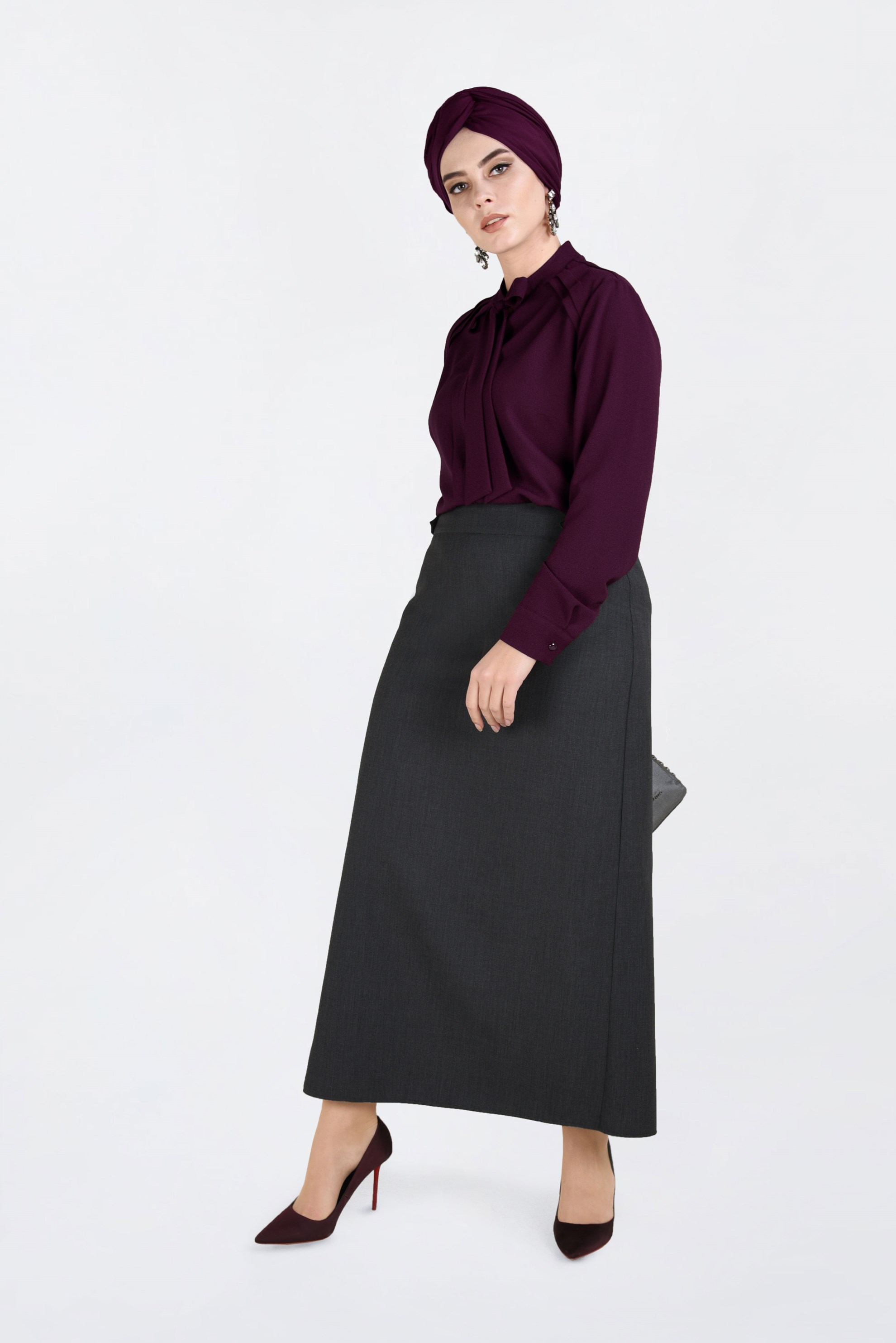 Tesettür giyim BORDO YAKASI BAĞCIKLI BLUZ 2847