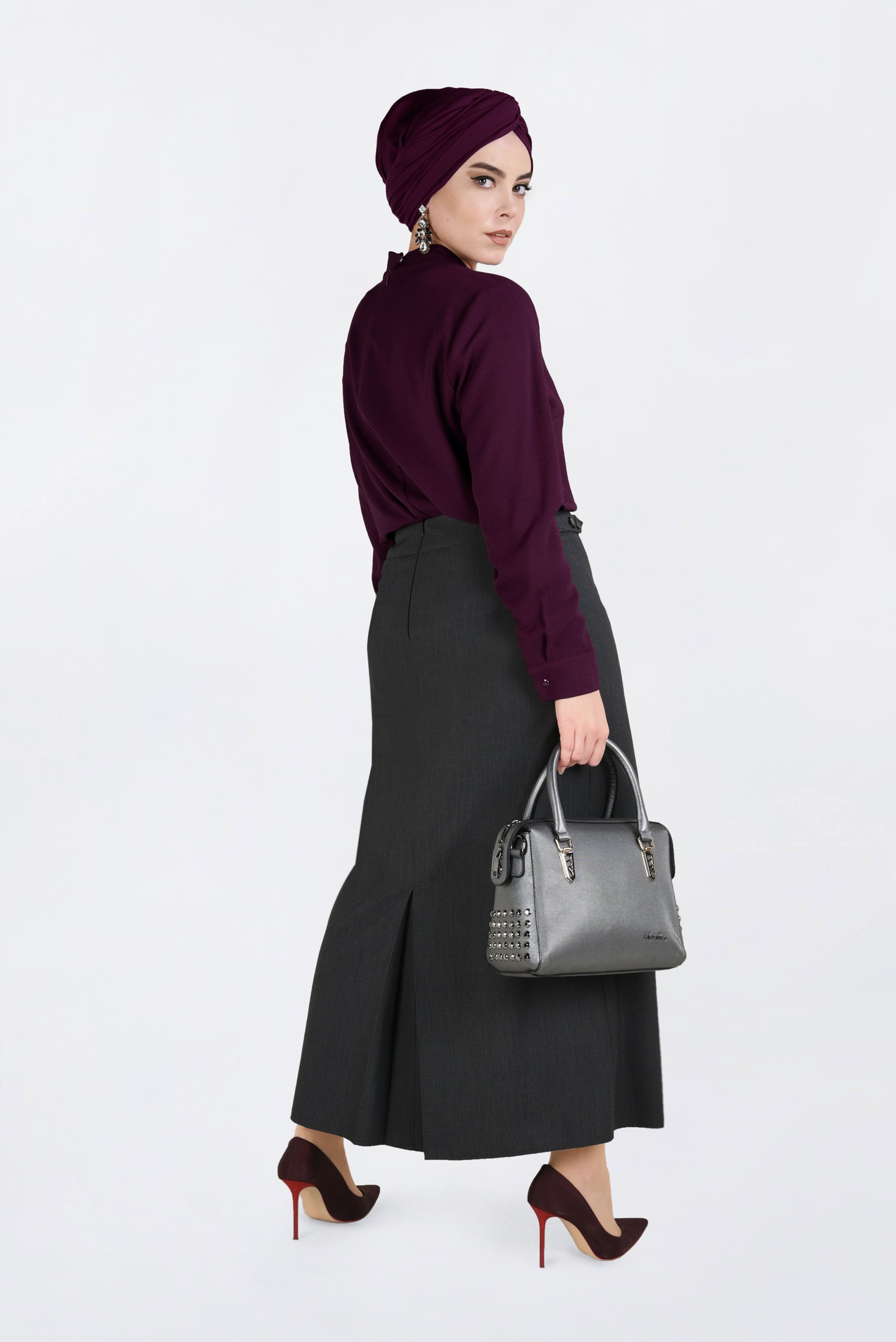 Tesettür giyim BORDO YAKASI BAĞCIKLI BLUZ 2847