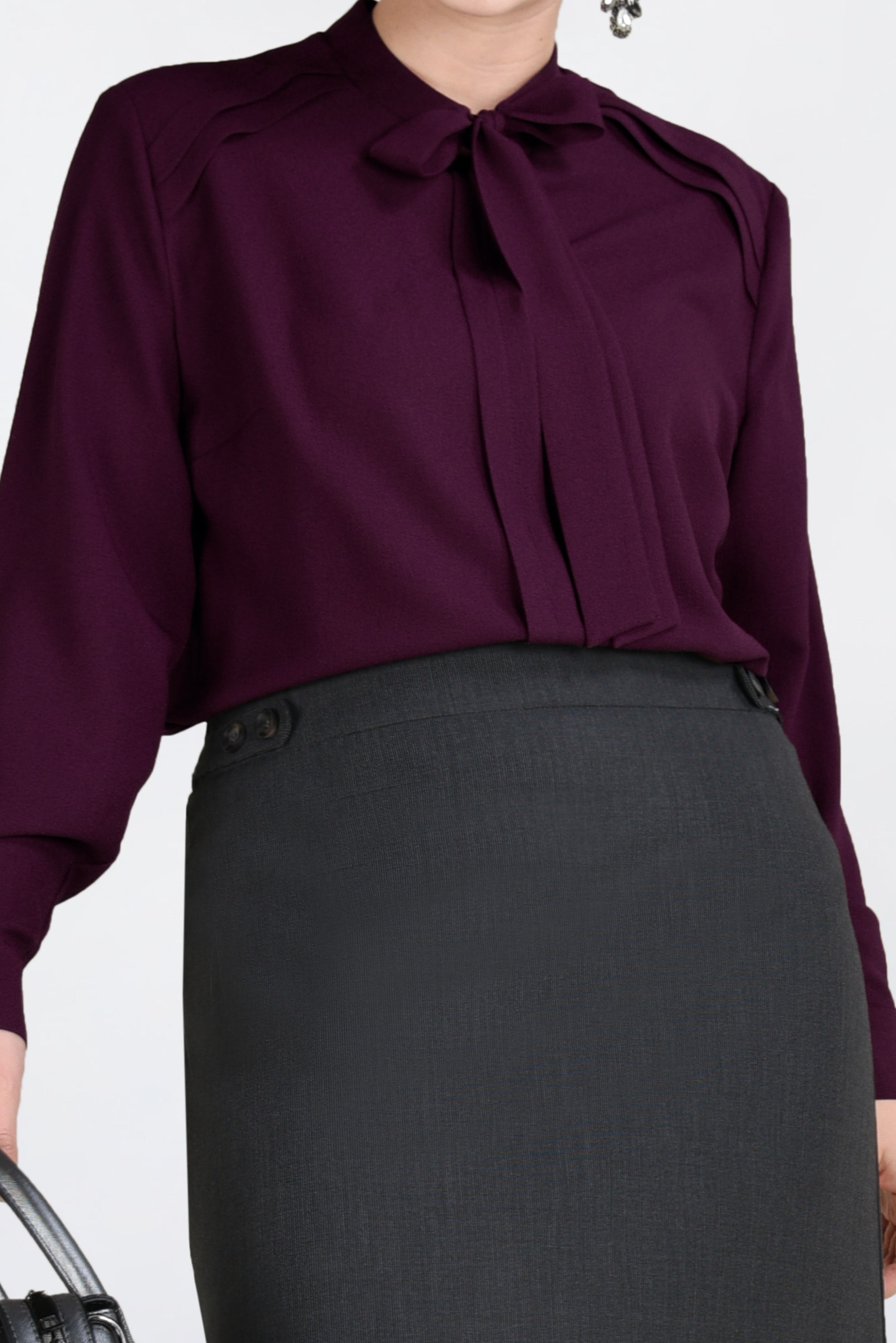 Tesettür giyim BORDO YAKASI BAĞCIKLI BLUZ 2847