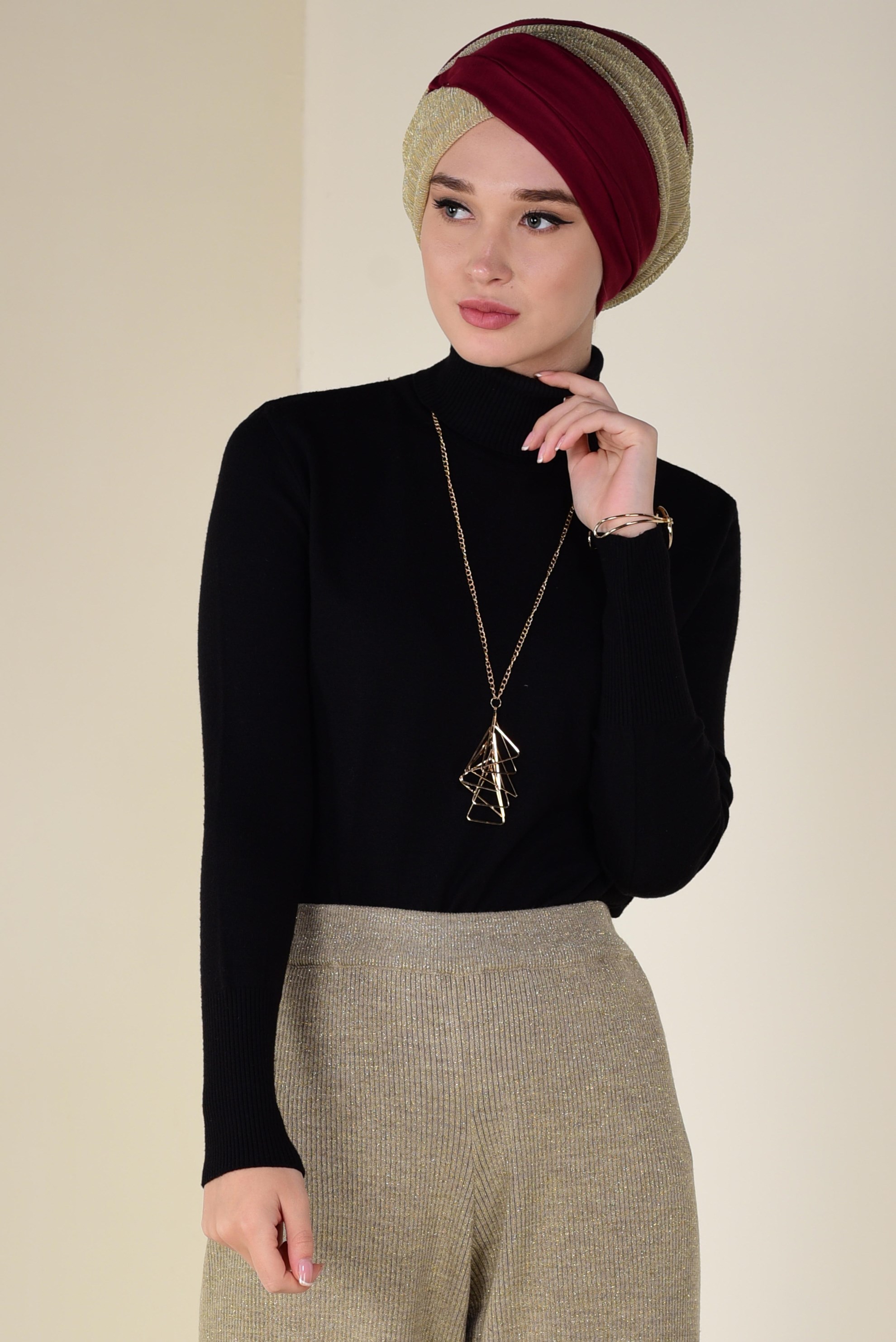 Tesettür giyim SİYAH BALIKÇI YAKA TRİKO KAZAK 4507