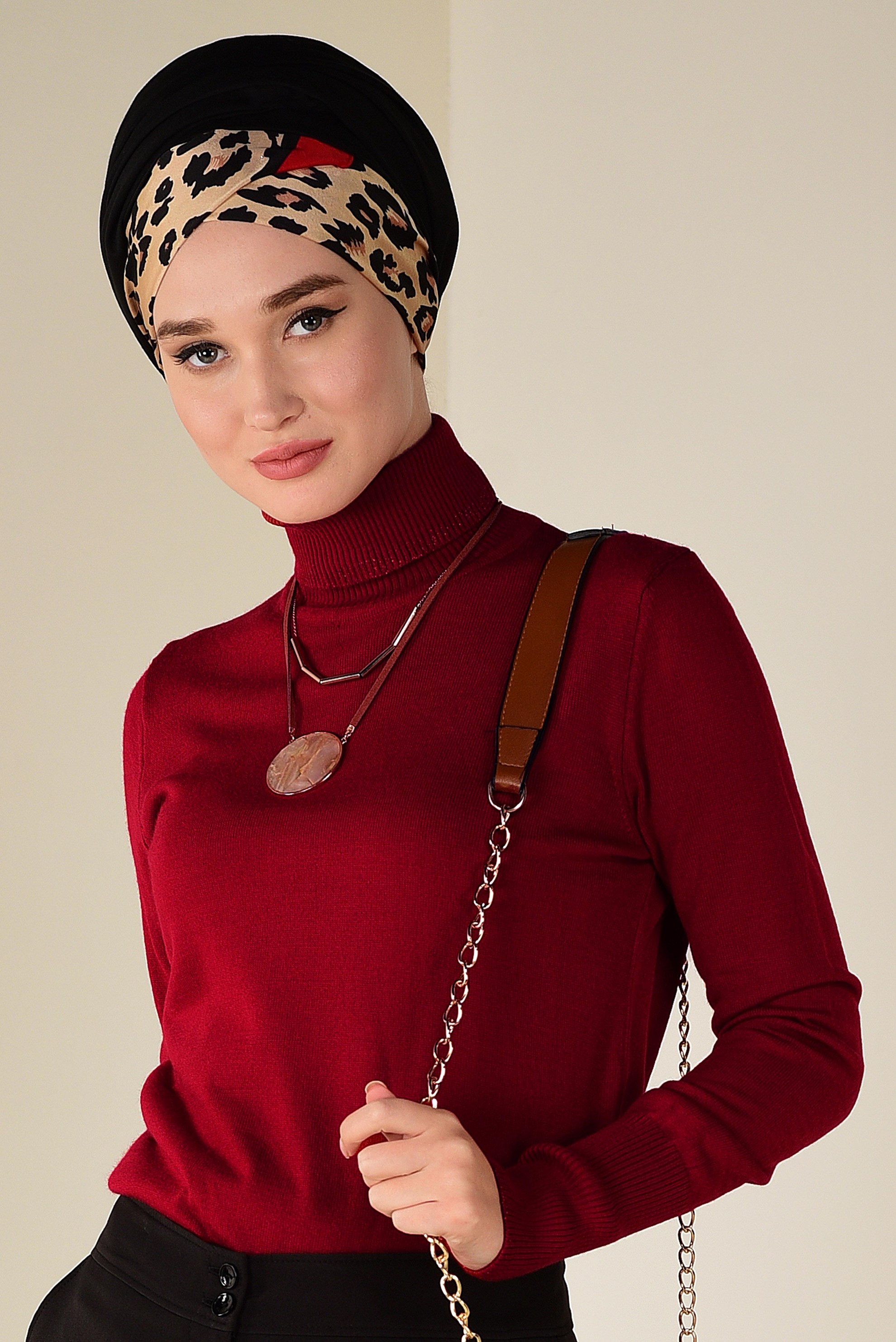 Tesettür giyim KIRMIZI BALIKÇI YAKA TRİKO KAZAK 4507