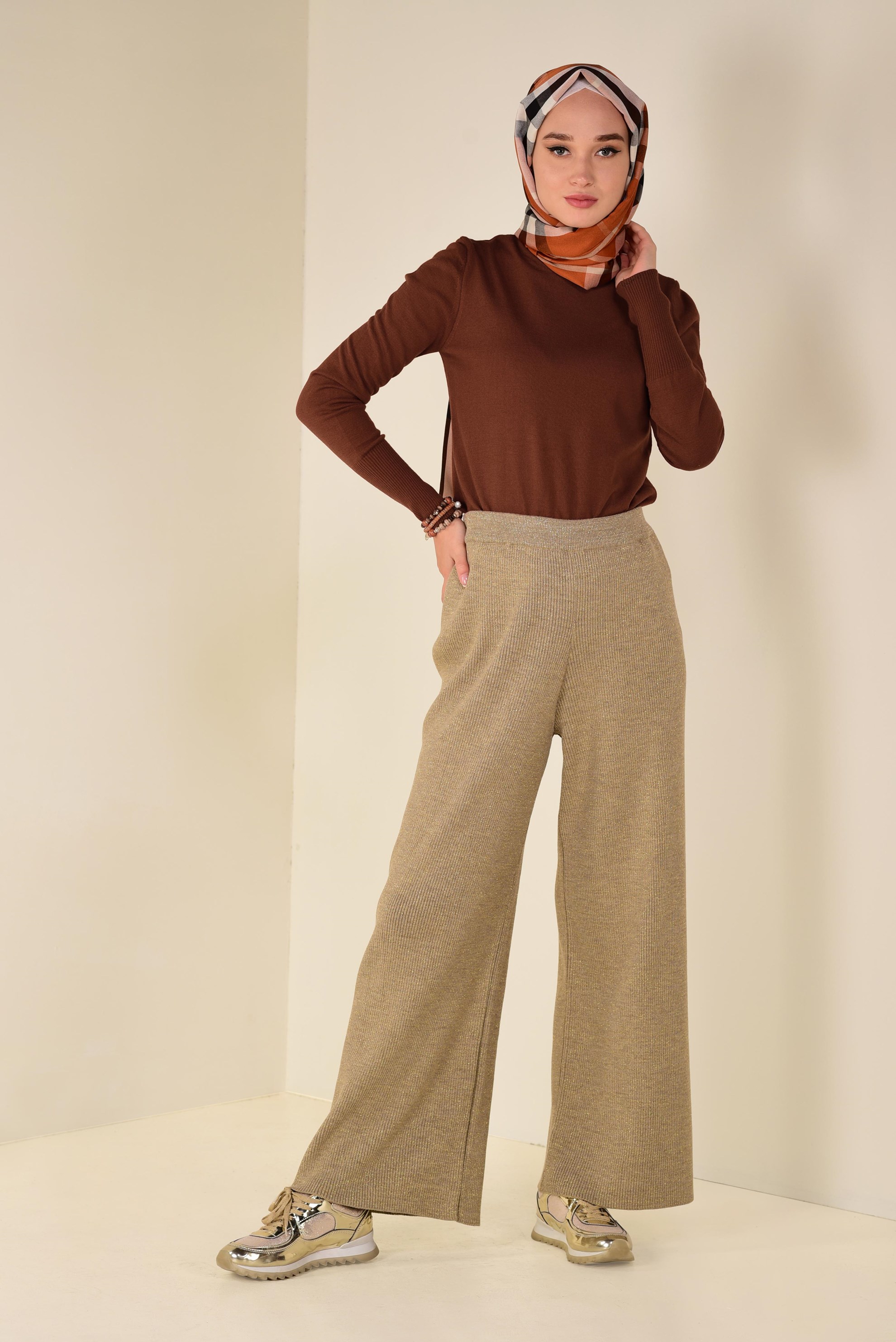 Tesettür giyim TURUNCU BALIKÇI YAKA TRİKO KAZAK 4507