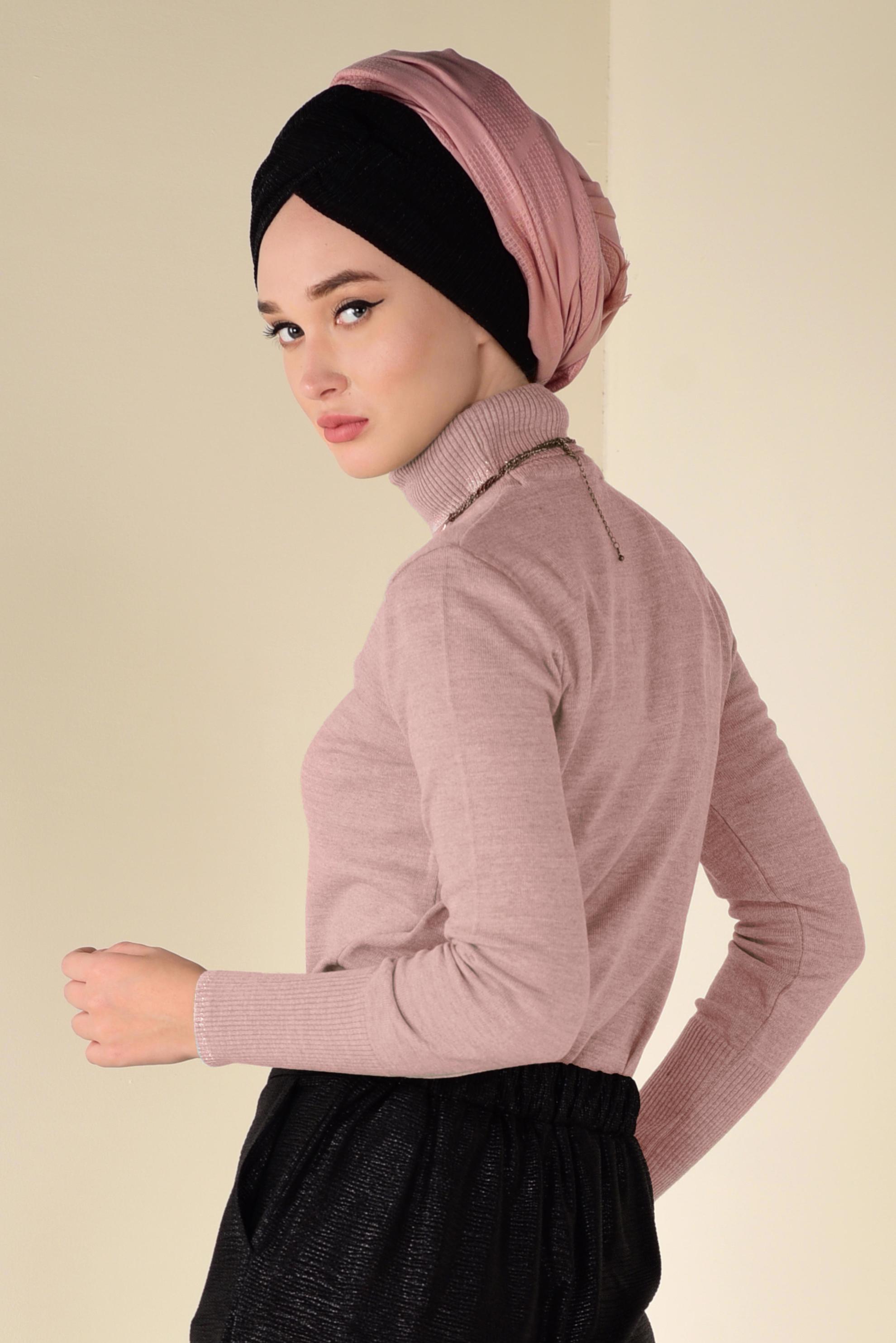 Tesettür giyim PUDRA BALIKÇI YAKA TRİKO KAZAK 4507