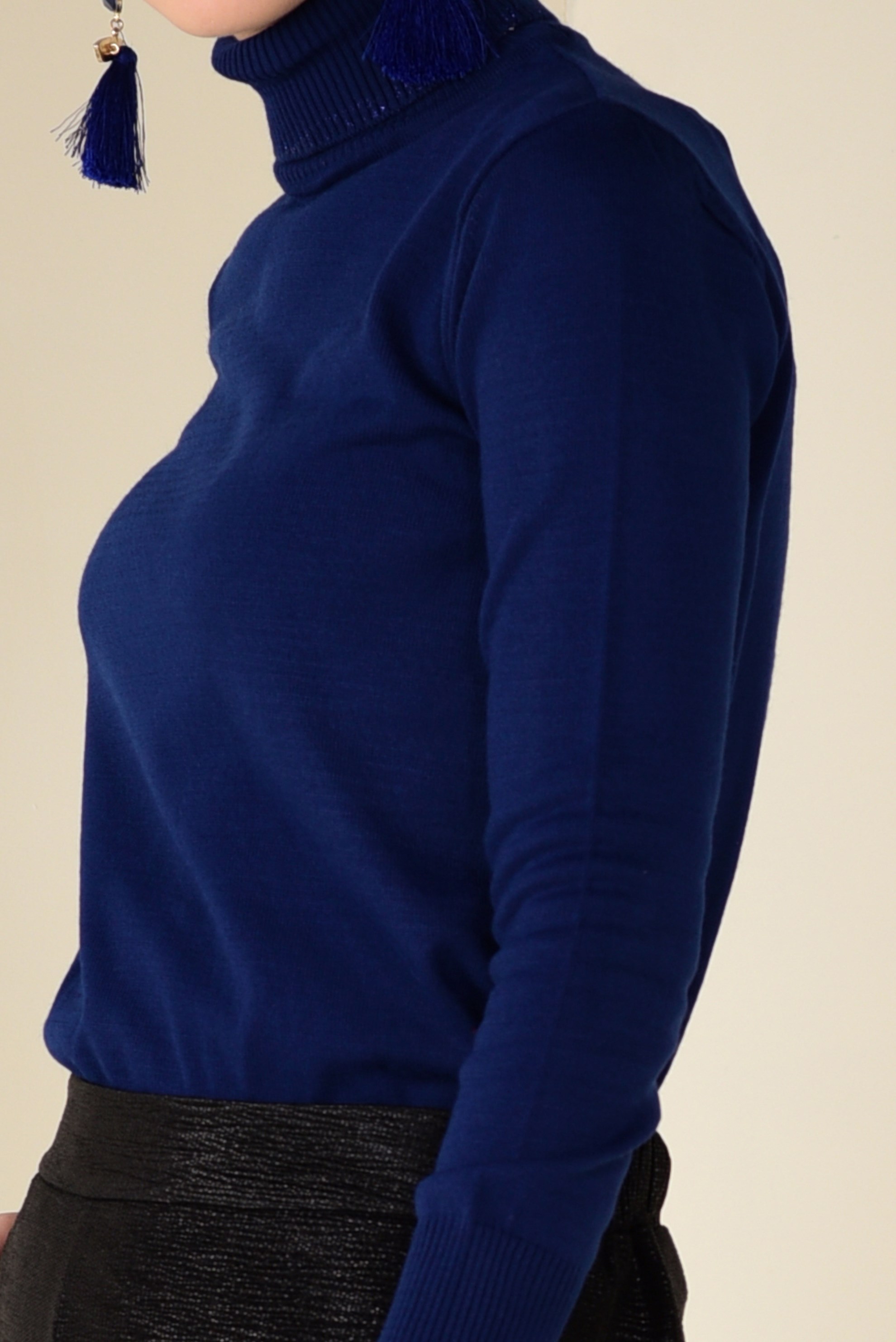 Tesettür giyim LACİVERT BALIKÇI YAKA TRİKO KAZAK 4507