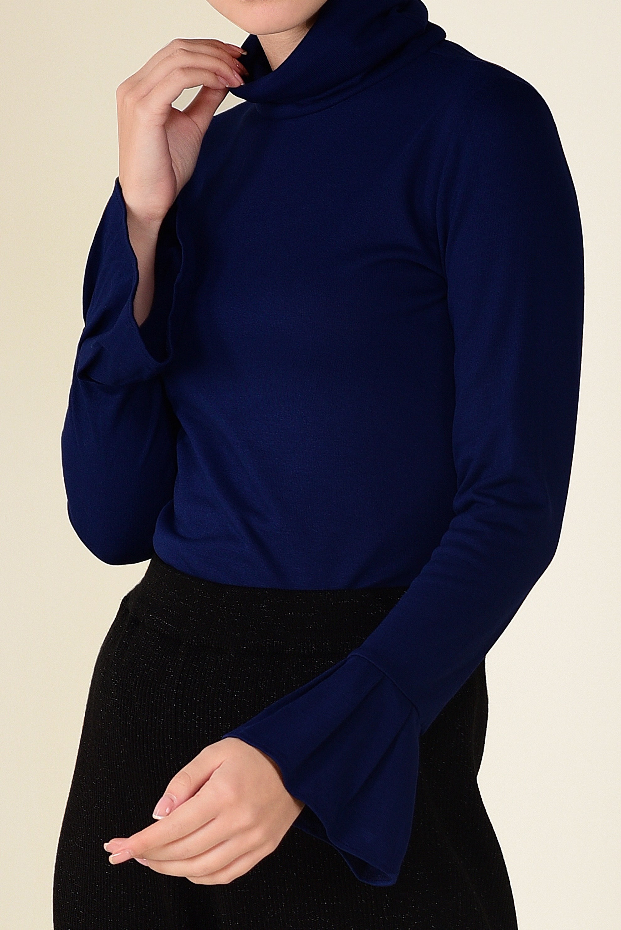 Tesettür giyim LACİVERT KOLLARI VOLANLI BADİ 4576 