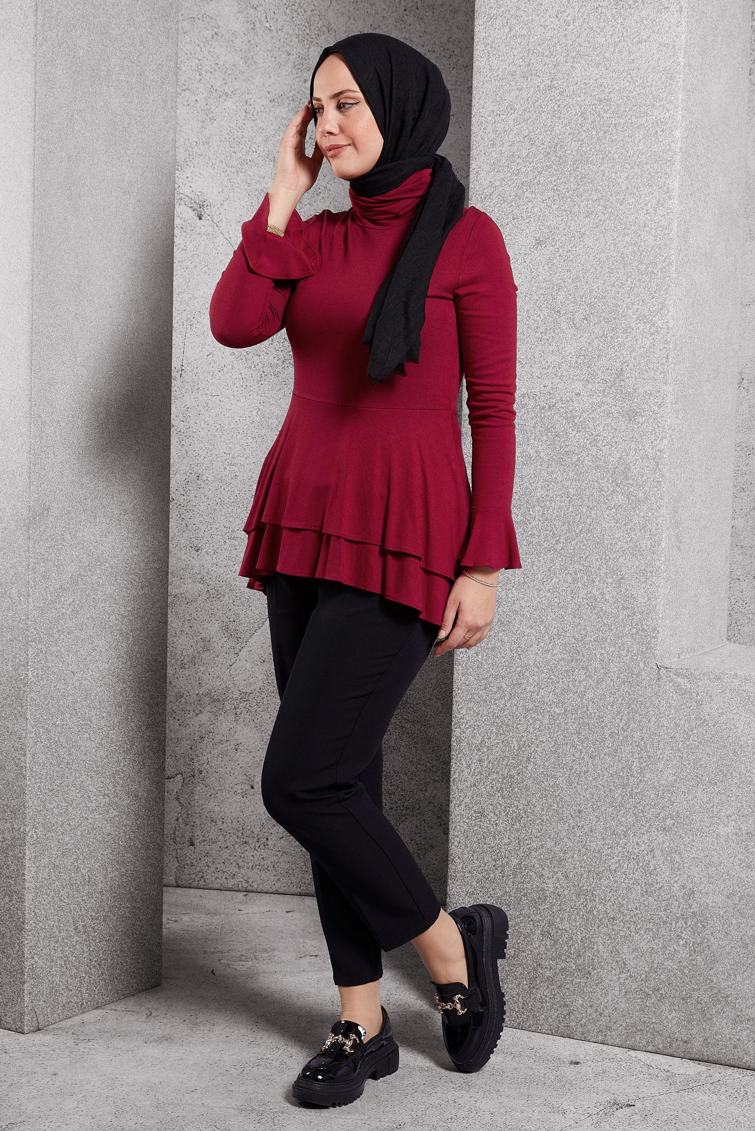 Vêtements hijab ROUGE CHEMISIER À OURLET À RUCHÉ 4614 