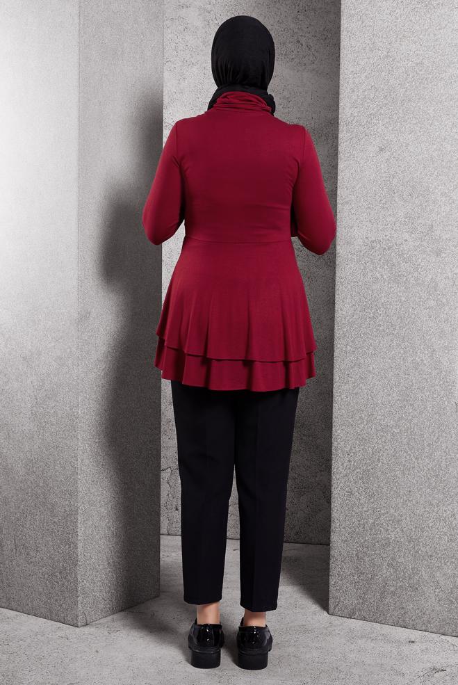 Vêtements hijab ROUGE CHEMISIER À OURLET À RUCHÉ 4614  - ALVİNA