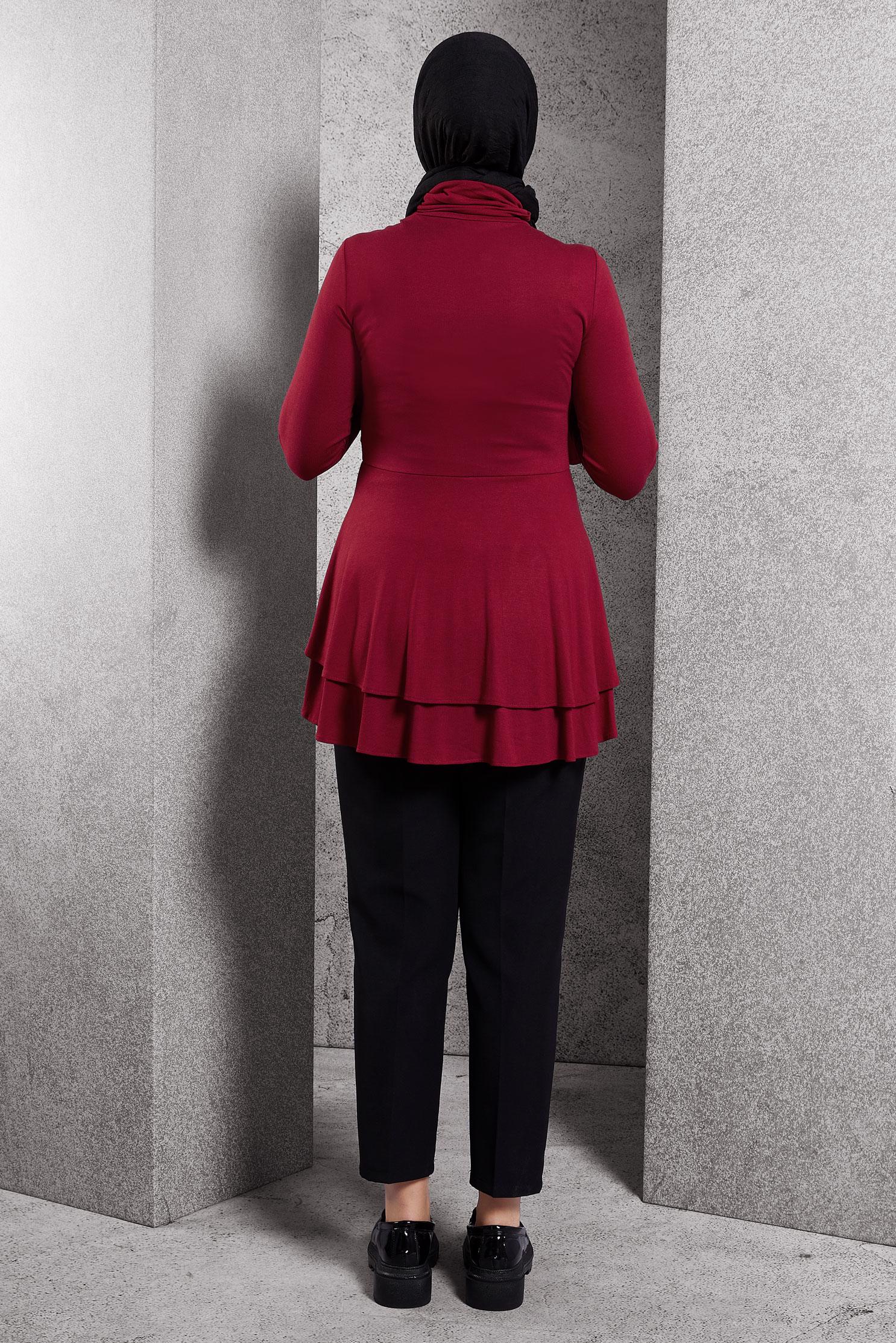 Vêtements hijab ROUGE CHEMISIER À OURLET À RUCHÉ 4614 