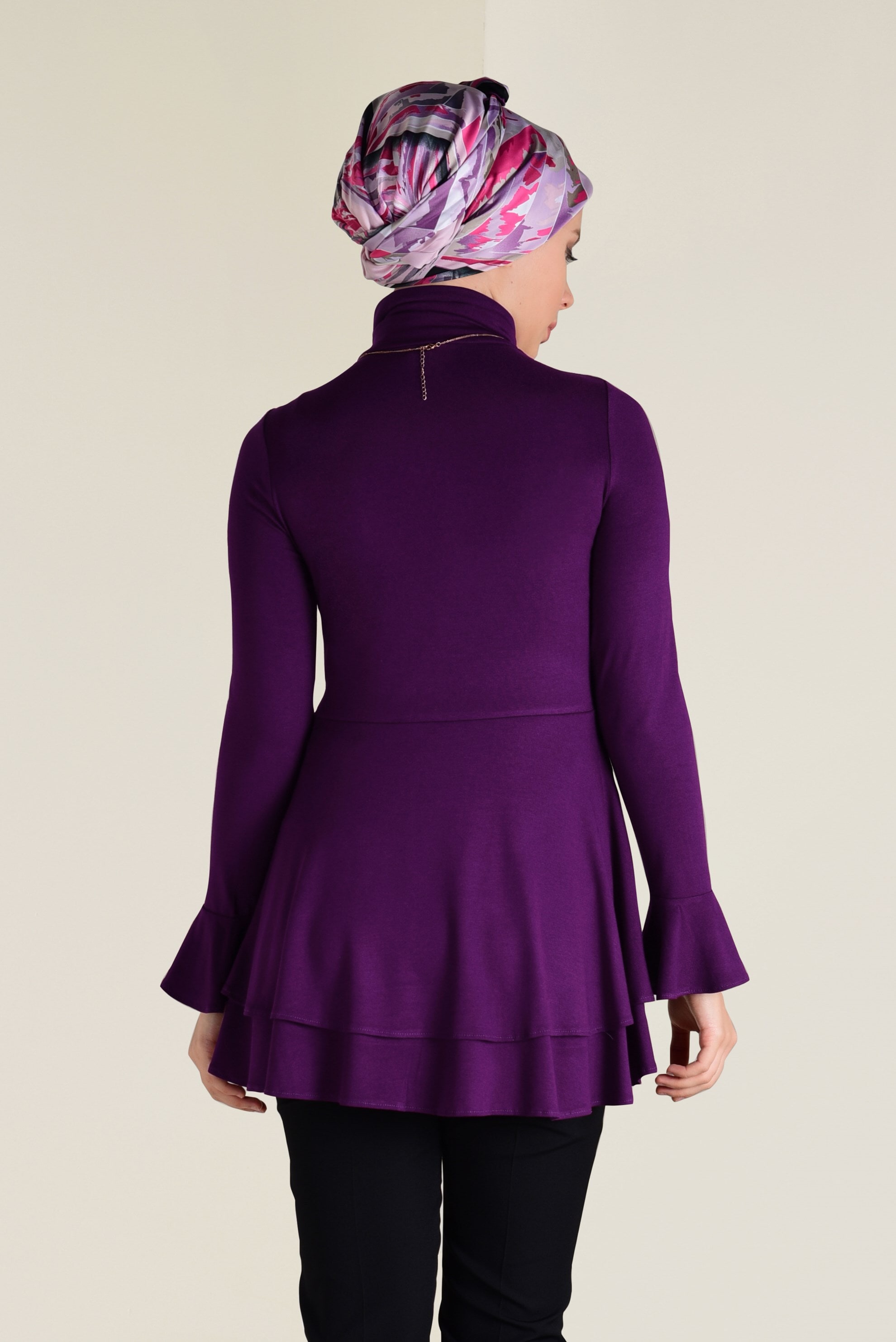 Tesettür giyim MOR ETEK UCU FIRFIRLI BLUZ 4614