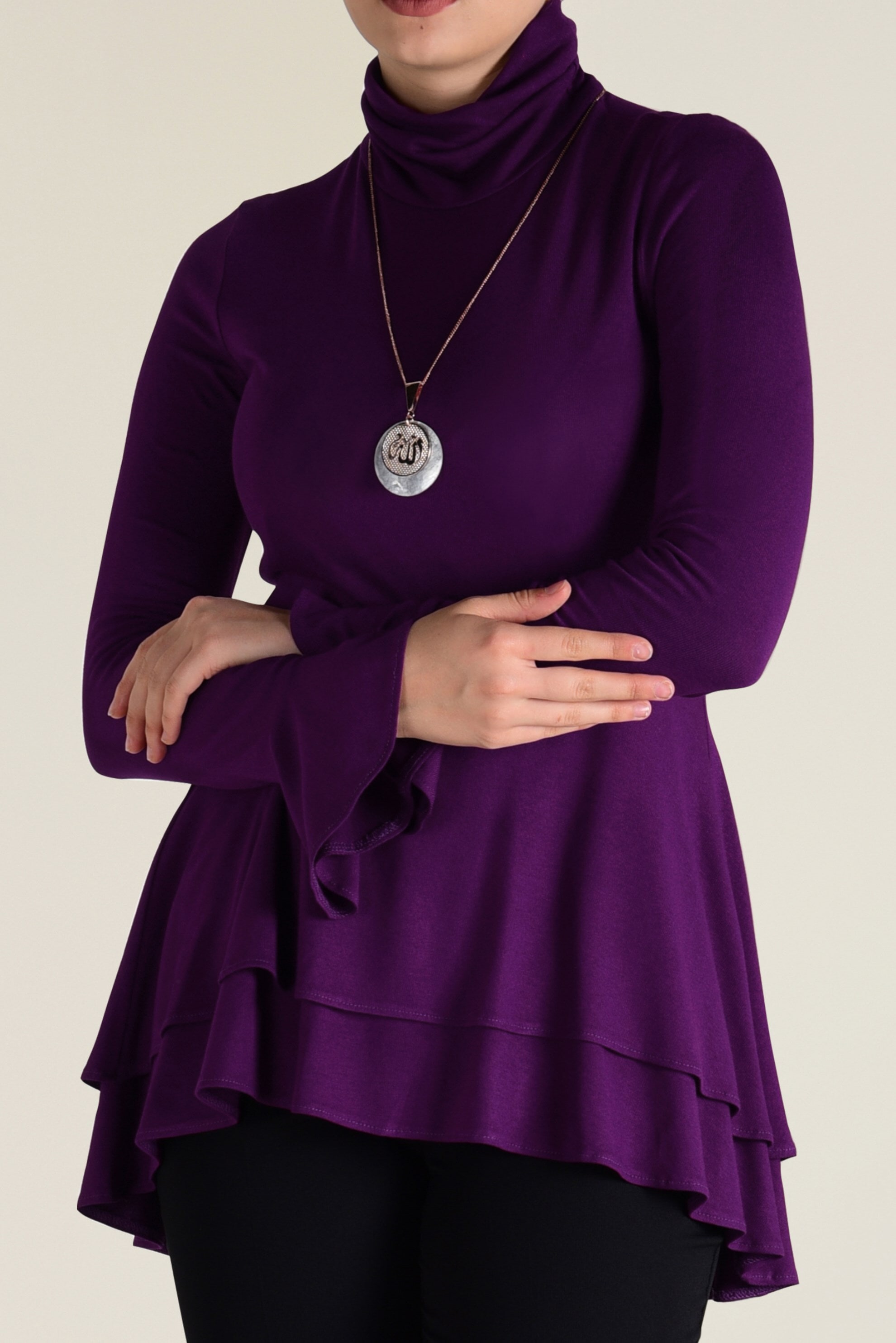 Tesettür giyim MOR ETEK UCU FIRFIRLI BLUZ 4614