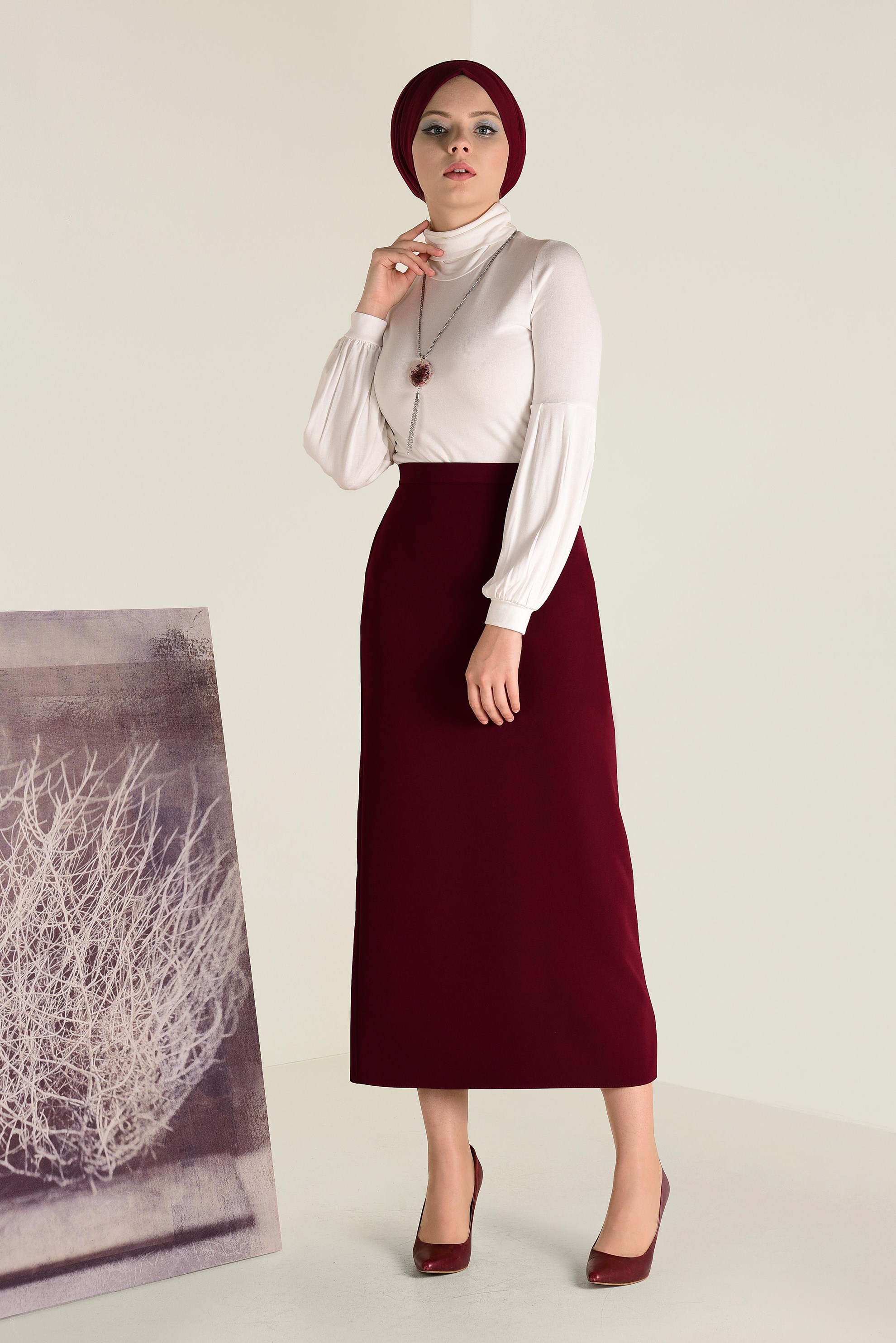 Tesettür giyim BEYAZ BALON KOL BALIKÇI YAKA BLUZ 4640 