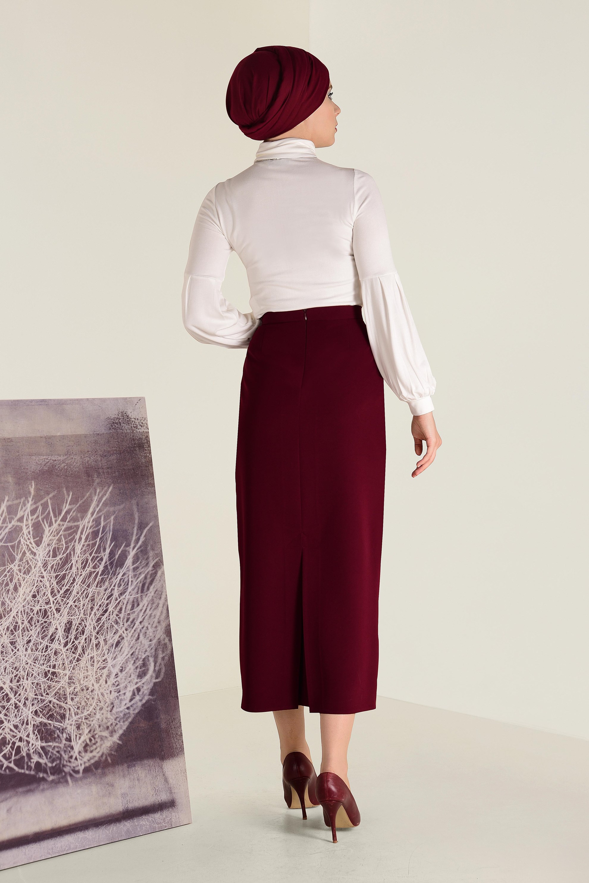 Tesettür giyim BEYAZ BALON KOL BALIKÇI YAKA BLUZ 4640 