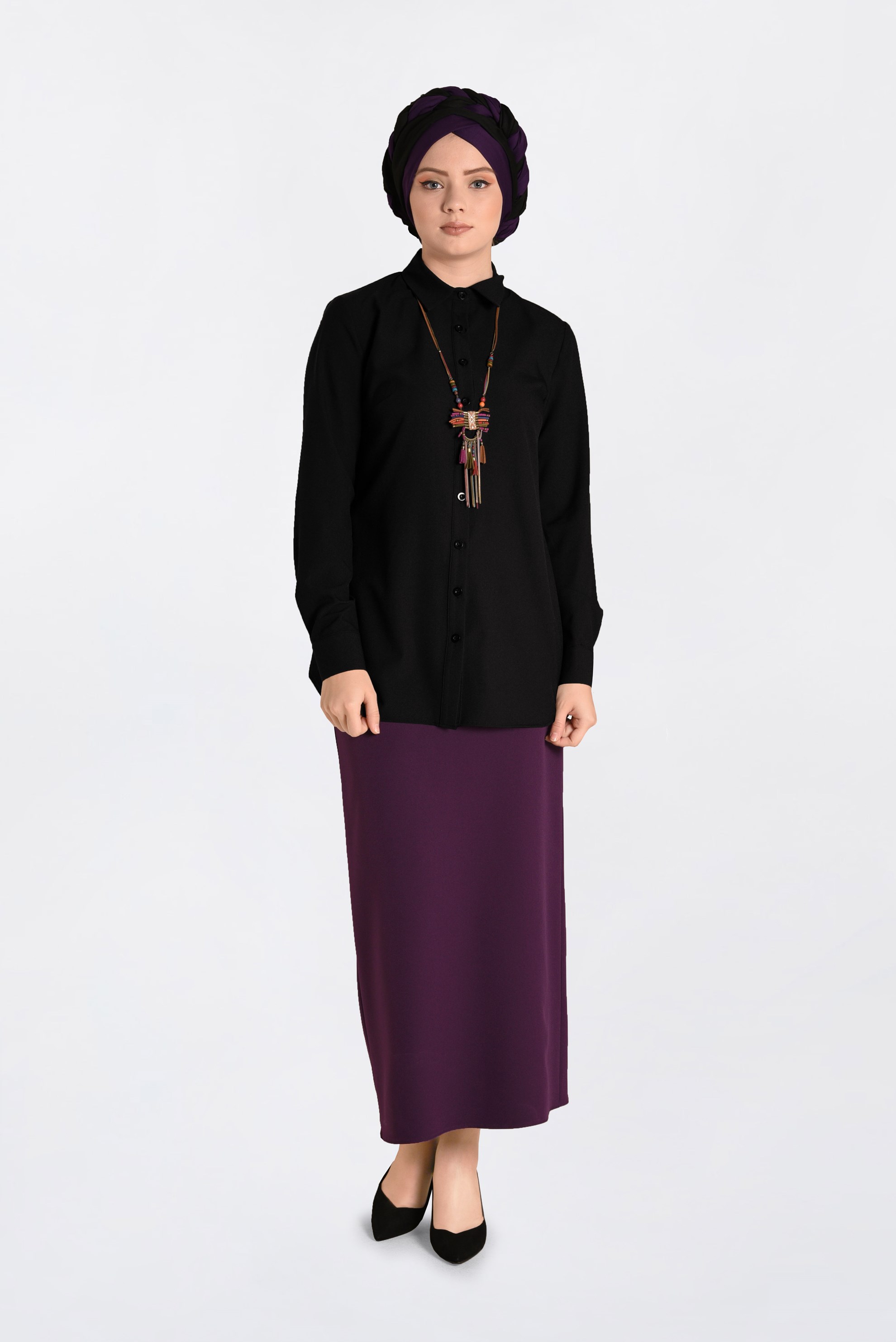 Hijab clothing BLACK SHIRT-COLLAR BUTTONED BLOUSE 4663 