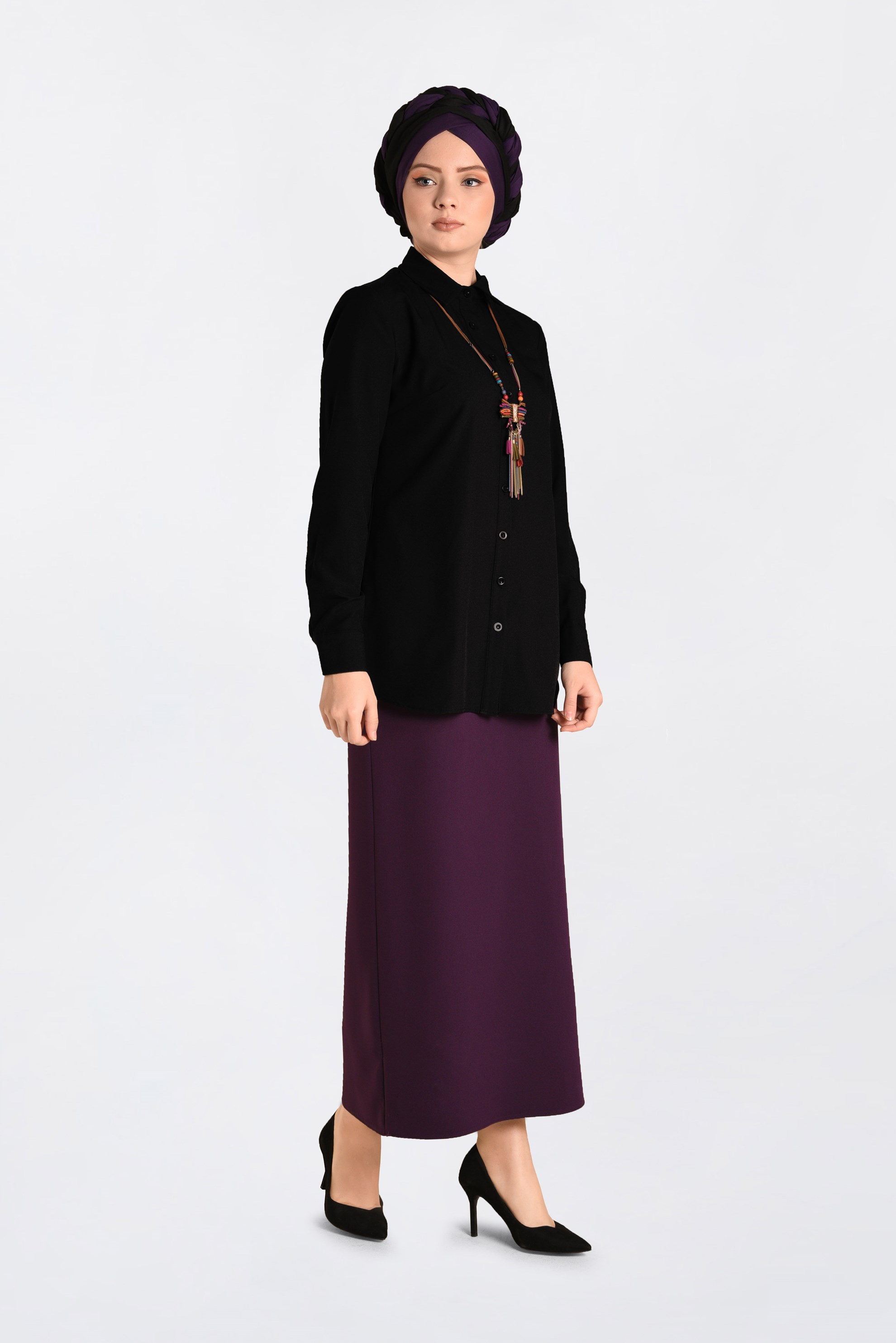 Hijab clothing BLACK SHIRT-COLLAR BUTTONED BLOUSE 4663 