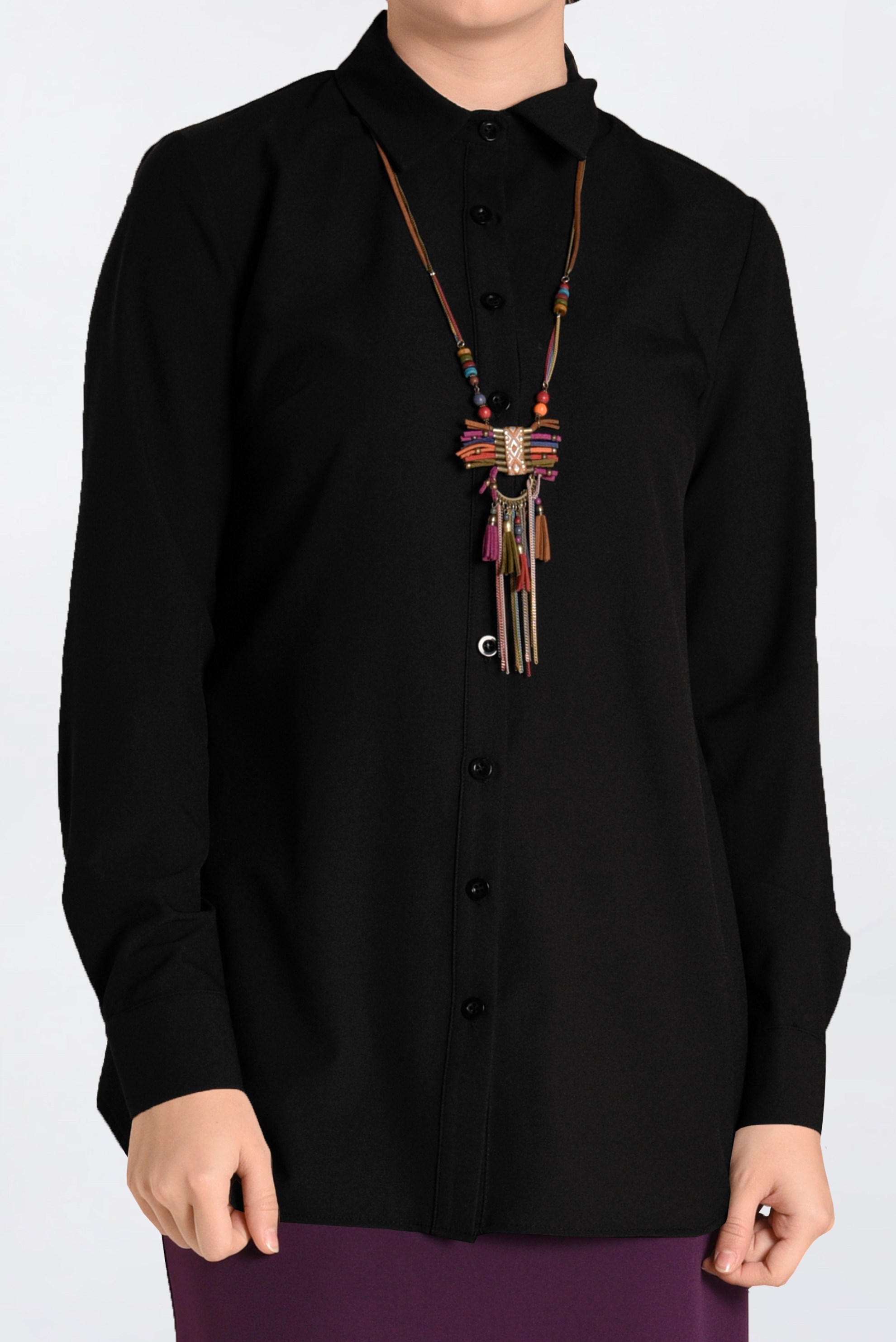 Hijab clothing BLACK SHIRT-COLLAR BUTTONED BLOUSE 4663 