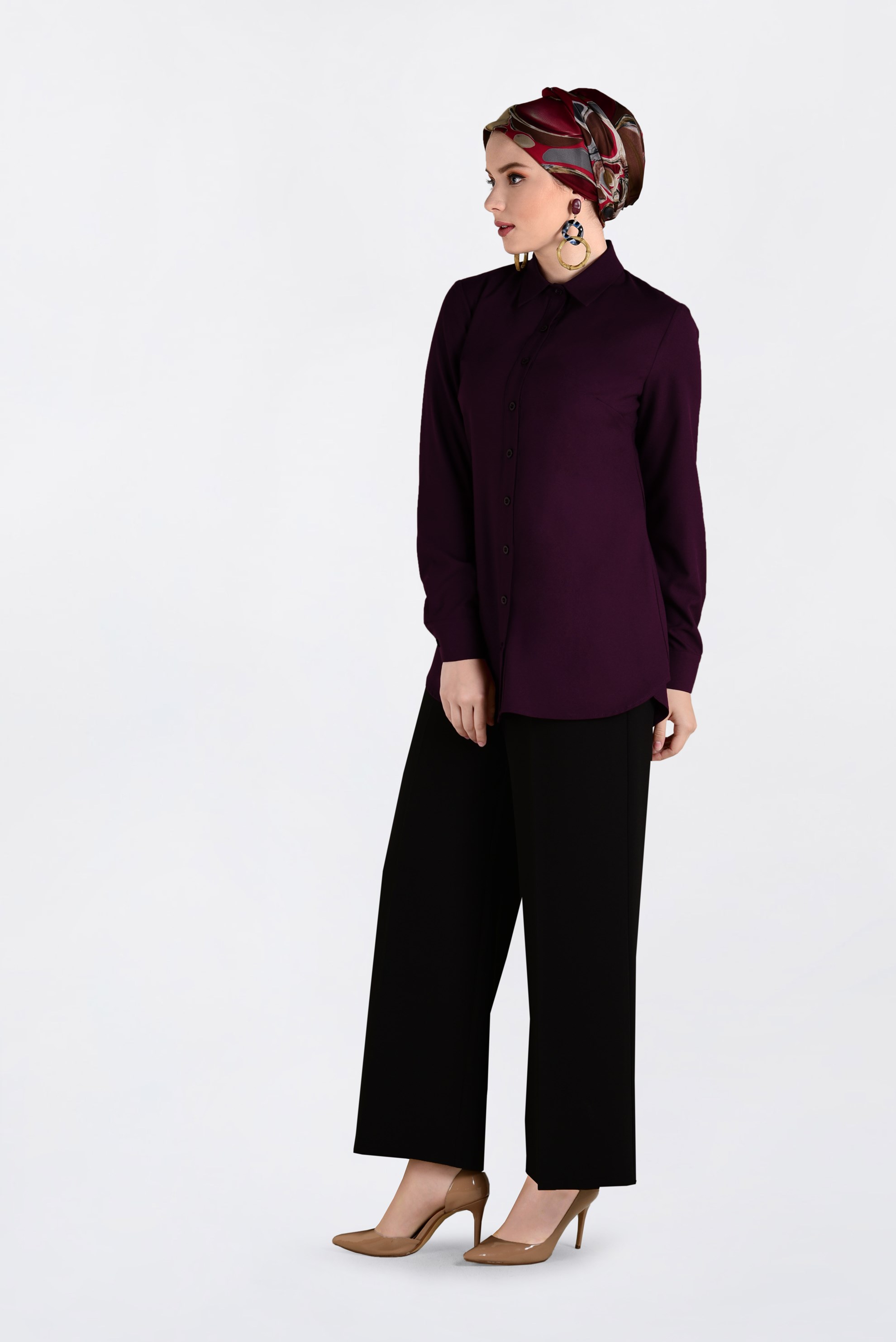 Tesettür giyim MÜRDÜM ERKEK YAKA DÜĞMELİ BLUZ 4663