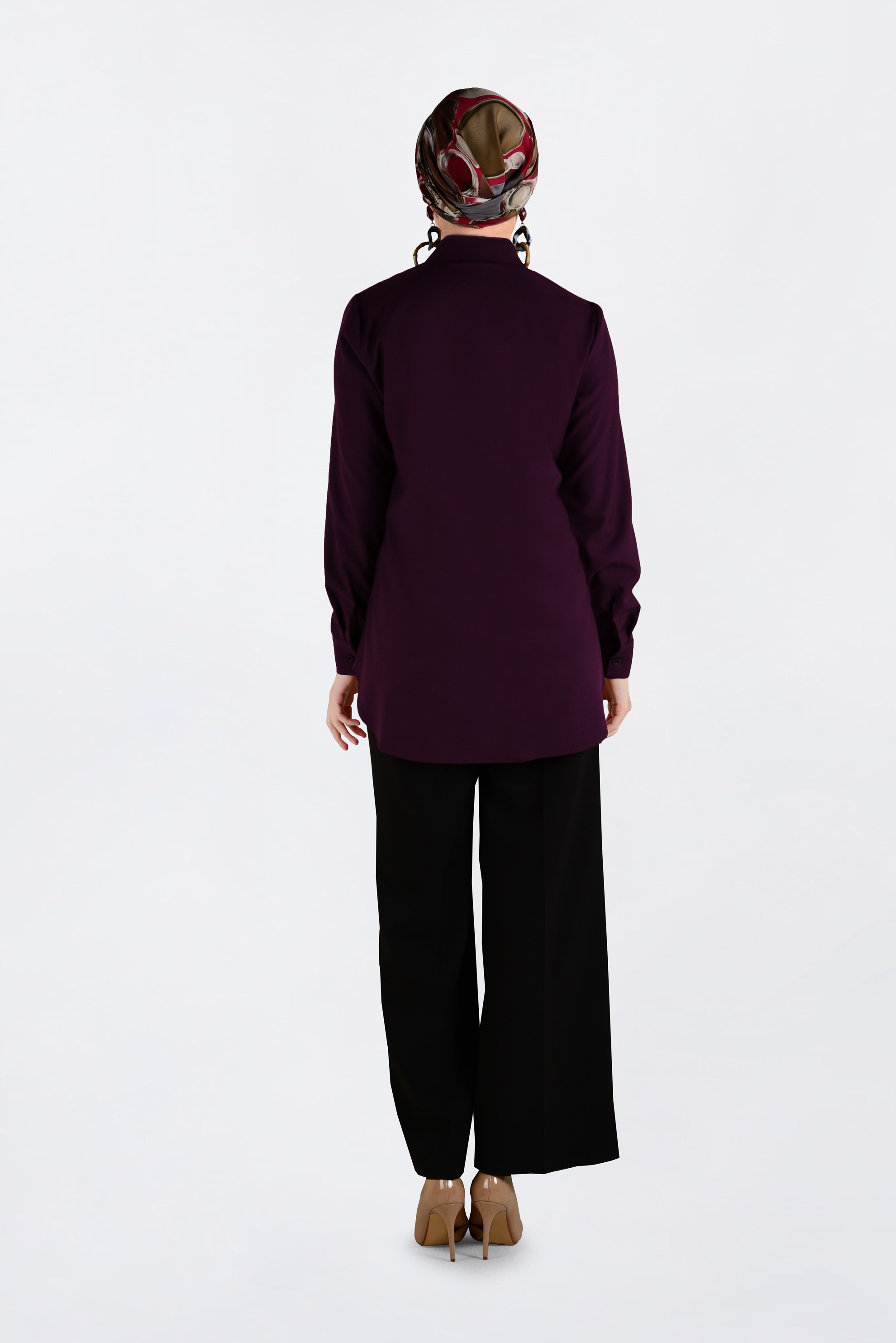 Tesettür giyim MÜRDÜM ERKEK YAKA DÜĞMELİ BLUZ 4663