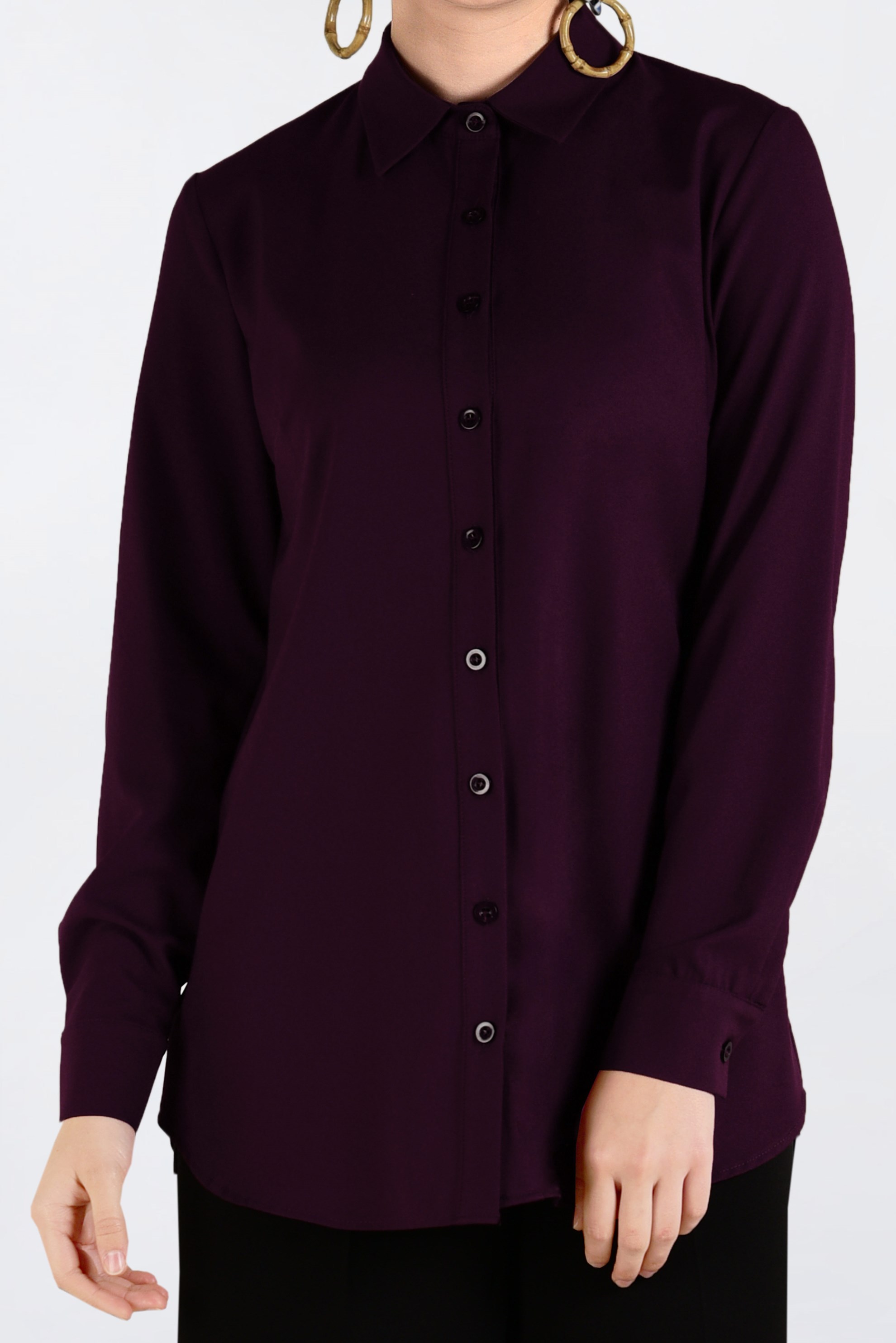 Tesettür giyim MÜRDÜM ERKEK YAKA DÜĞMELİ BLUZ 4663