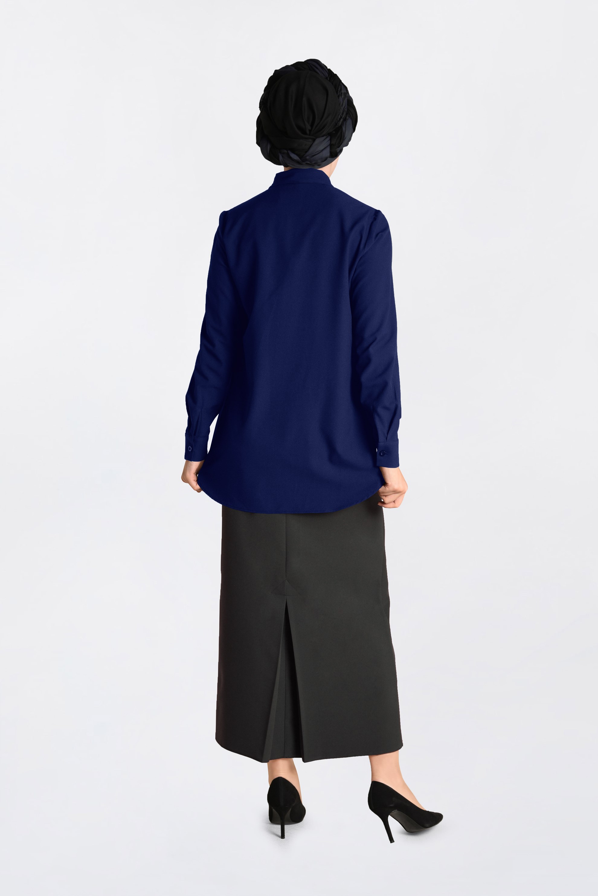 Hijab clothing NAVY BLUE SHIRT-COLLAR BUTTONED BLOUSE 4663 