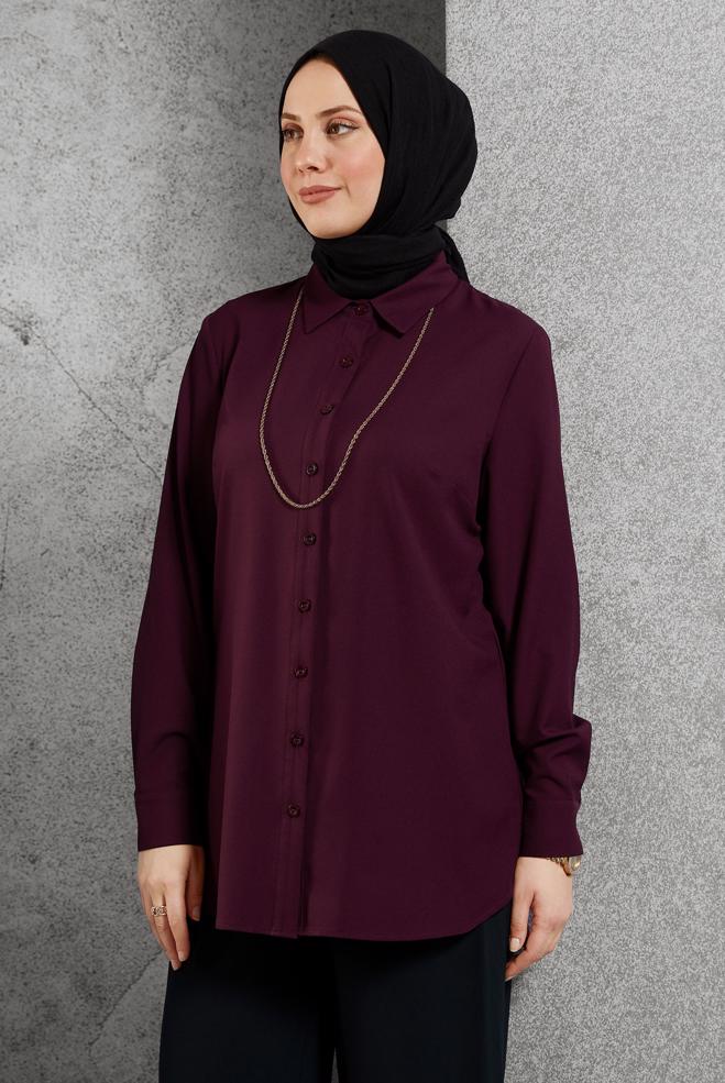 Vêtements hijab PRUNE CHEMISIER À BOUTONNÉE 4663  - ALVİNA