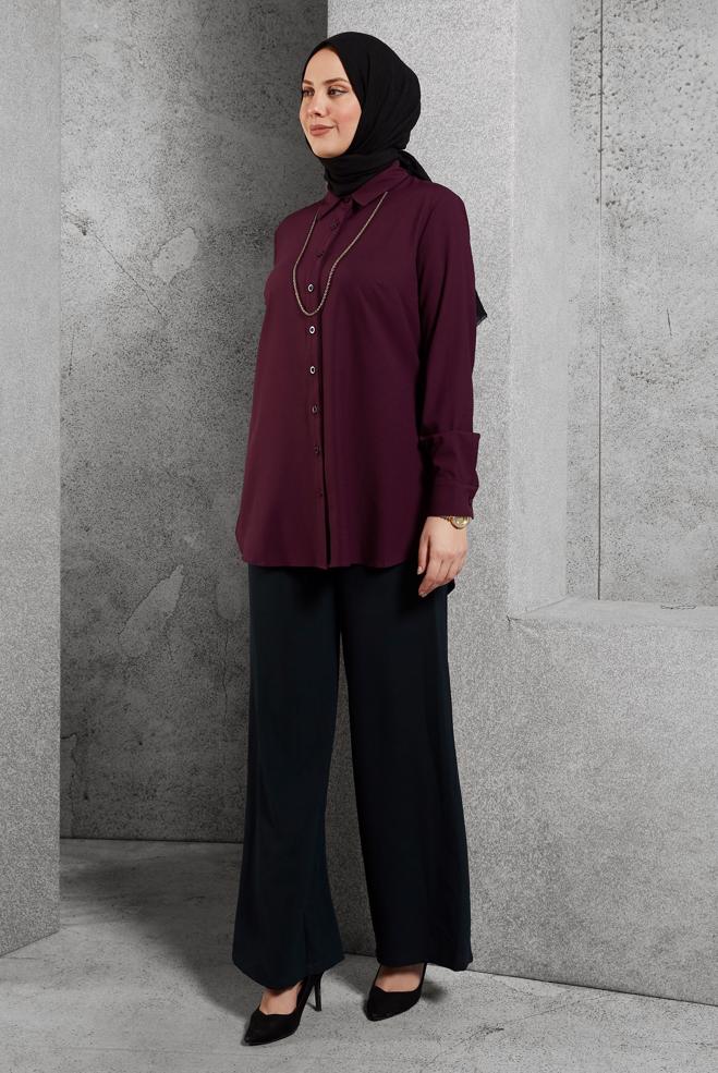 Vêtements hijab PRUNE CHEMISIER À BOUTONNÉE 4663  - ALVİNA