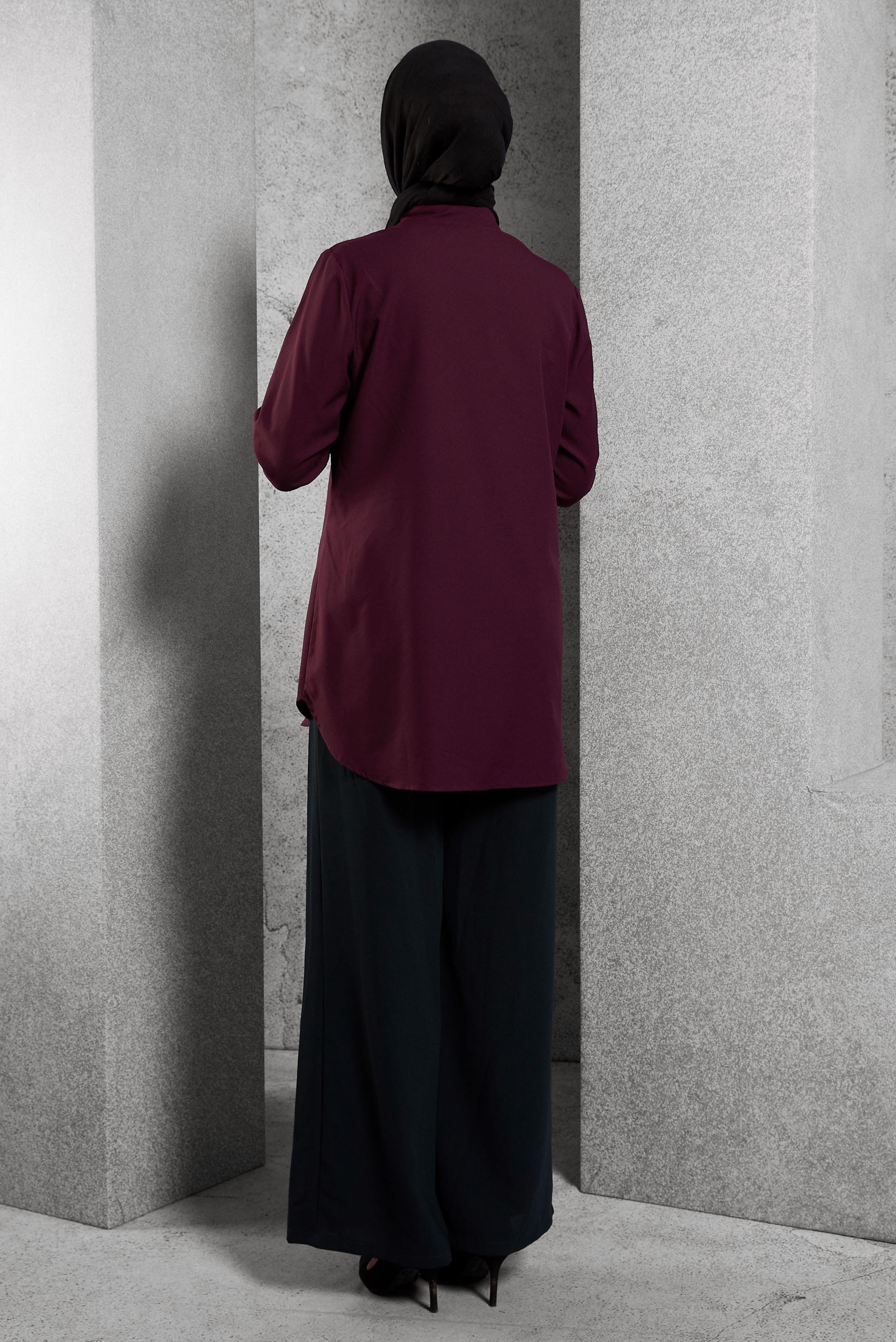 Tesettür giyim MÜRDÜM ERKEK YAKA DÜĞMELİ BLUZ 4663