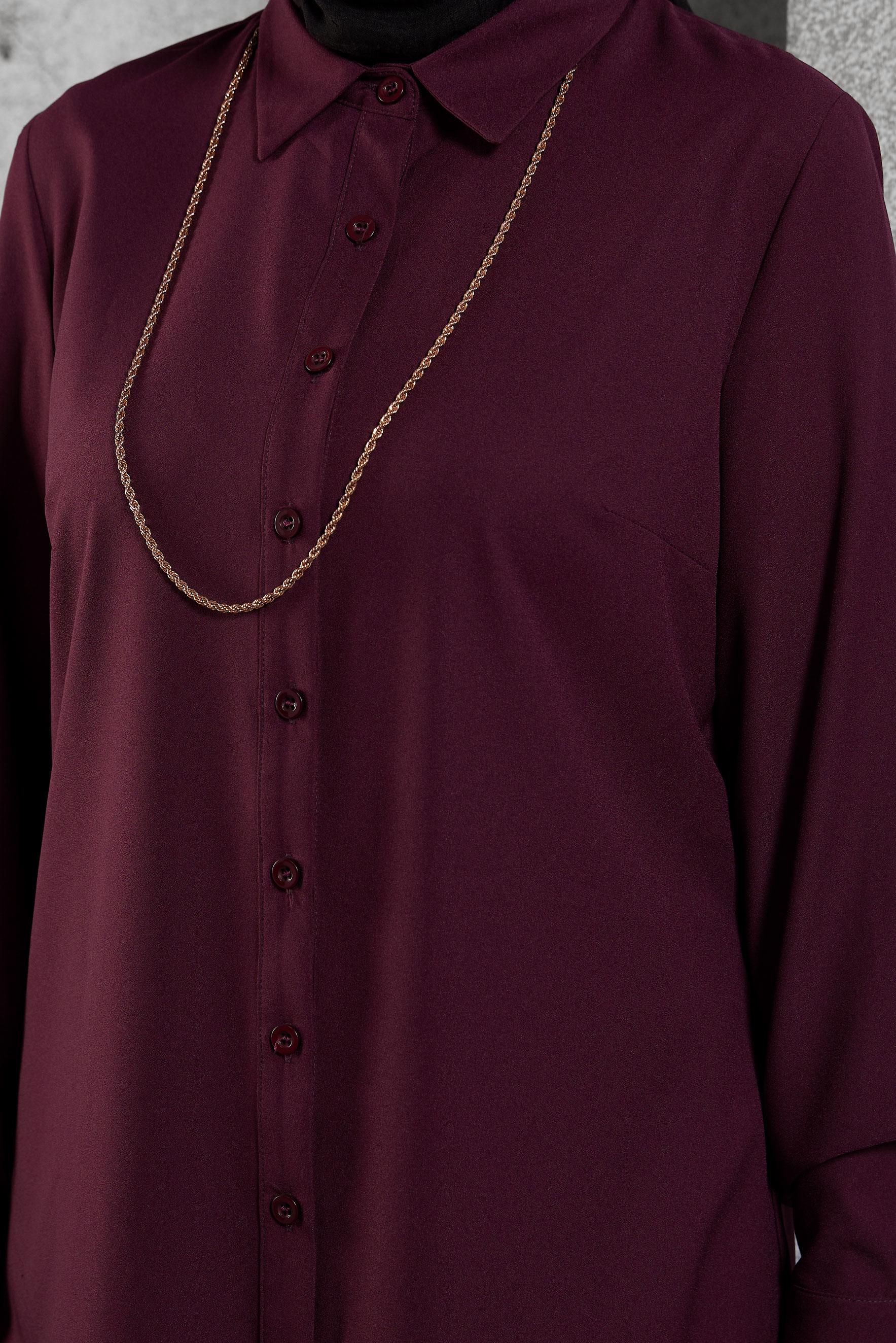 Tesettür giyim MÜRDÜM ERKEK YAKA DÜĞMELİ BLUZ 4663