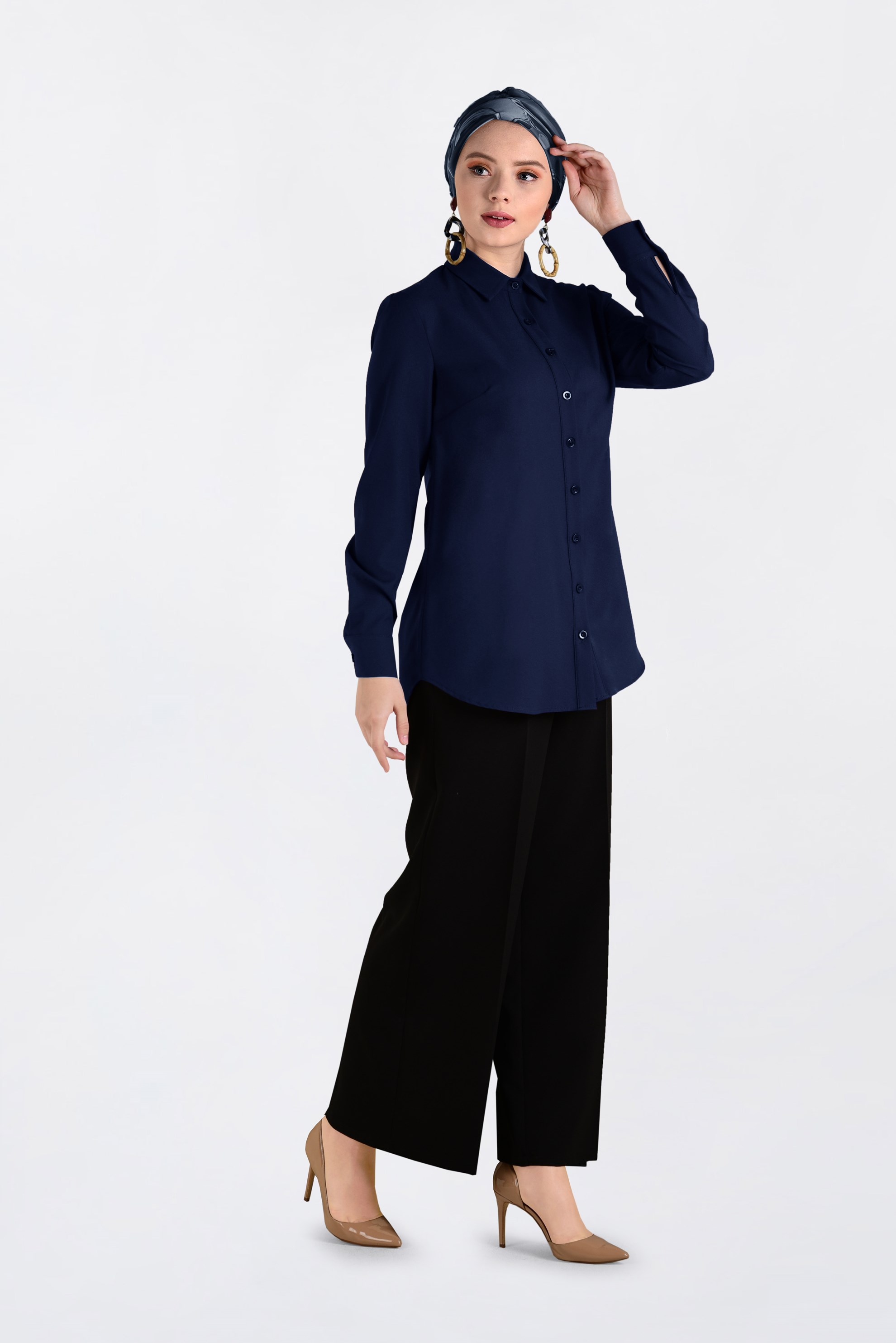 Tesettür giyim LACİVERT ERKEK YAKA DÜĞMELİ BLUZ 4663