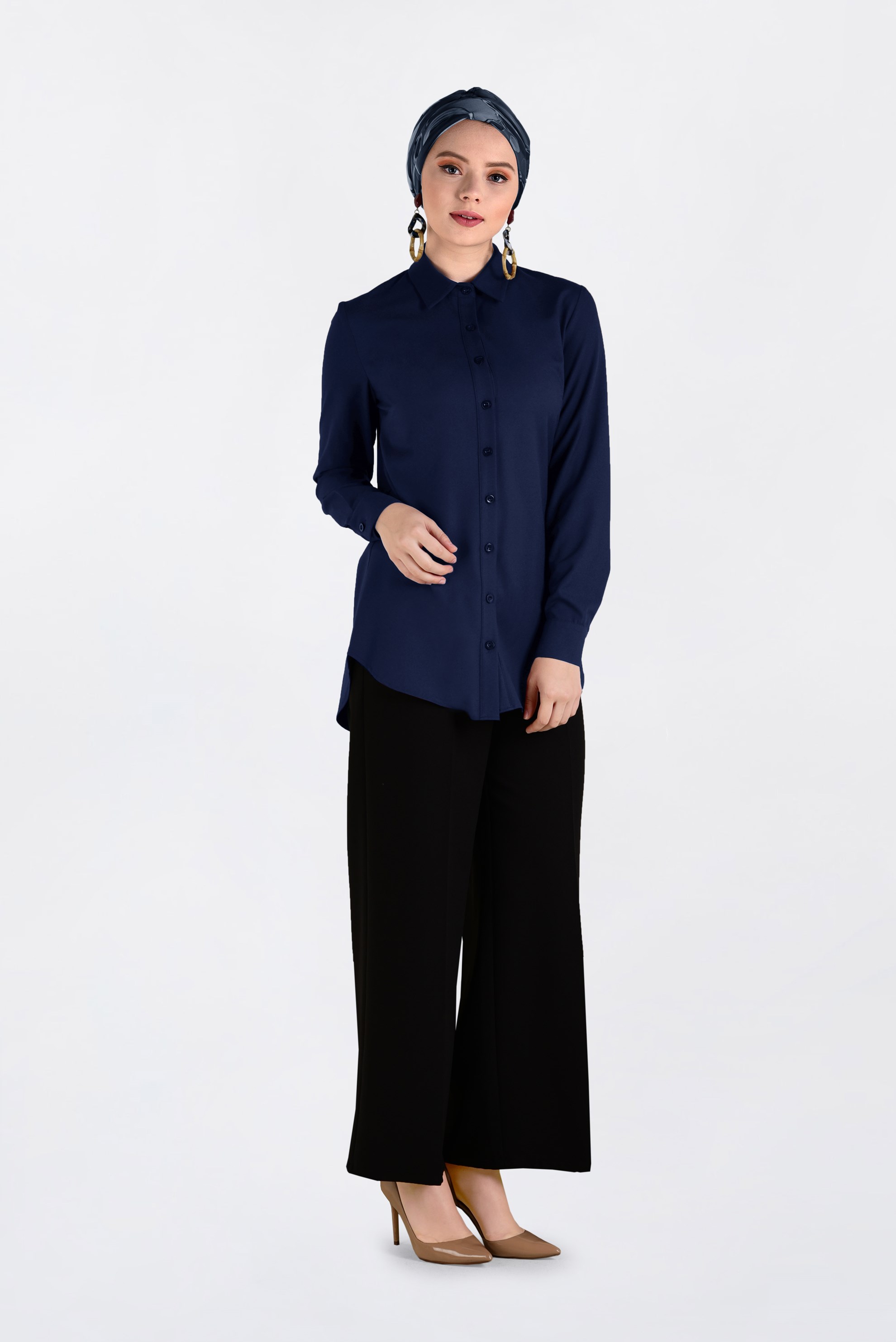 Tesettür giyim LACİVERT ERKEK YAKA DÜĞMELİ BLUZ 4663