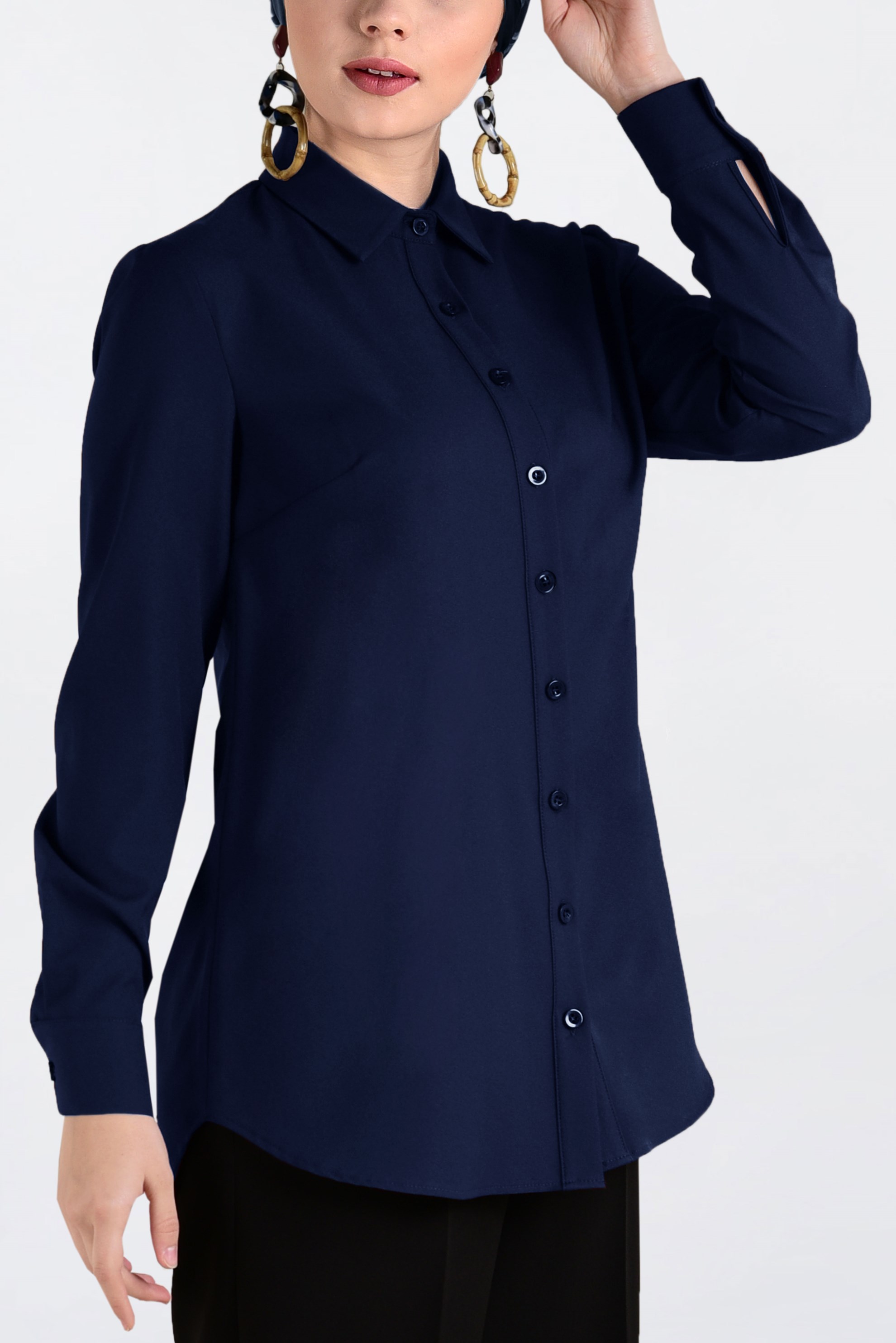 Tesettür giyim LACİVERT ERKEK YAKA DÜĞMELİ BLUZ 4663