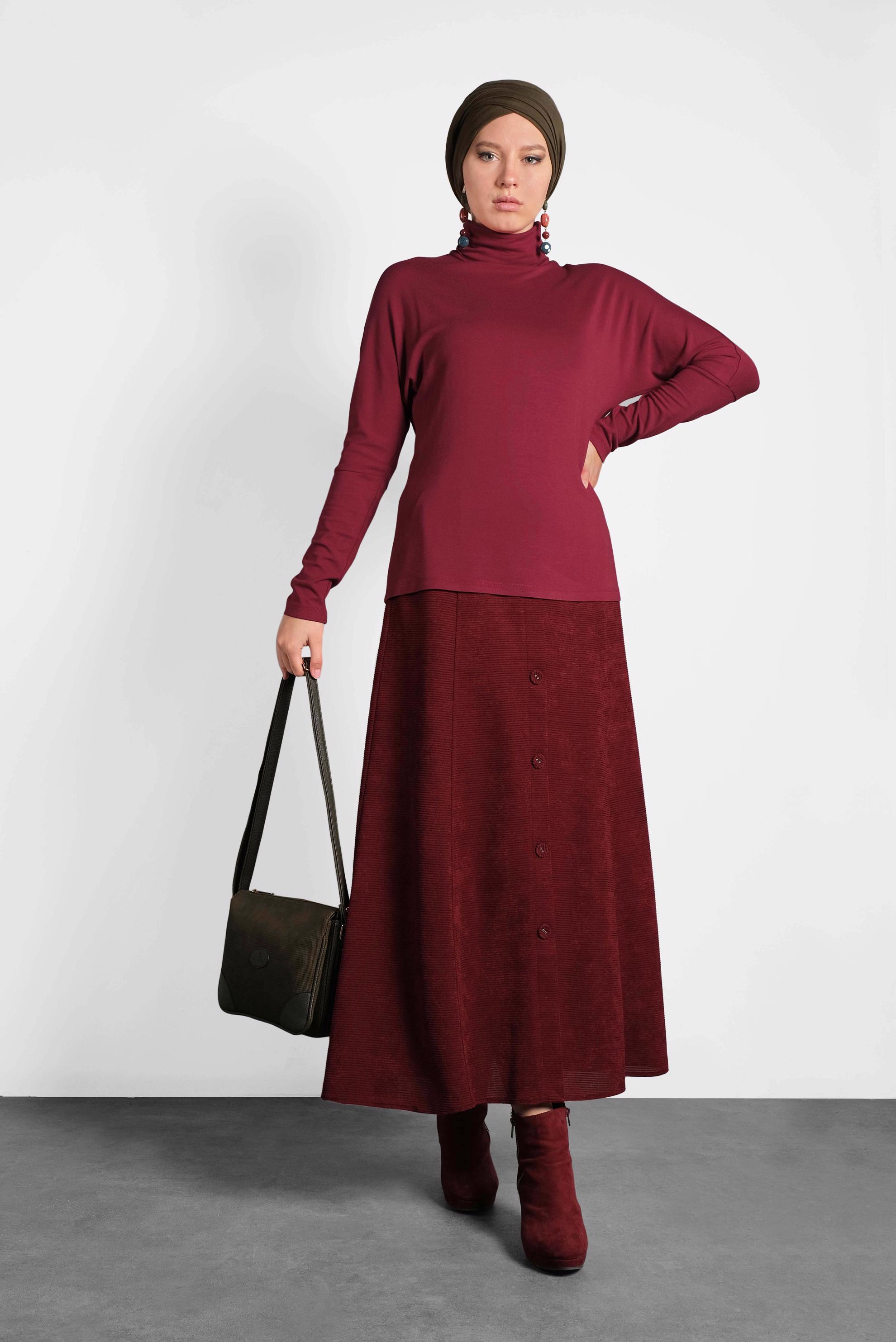 Tesettür giyim KIRMIZI BOĞAZLI PENYE BADİ 4675