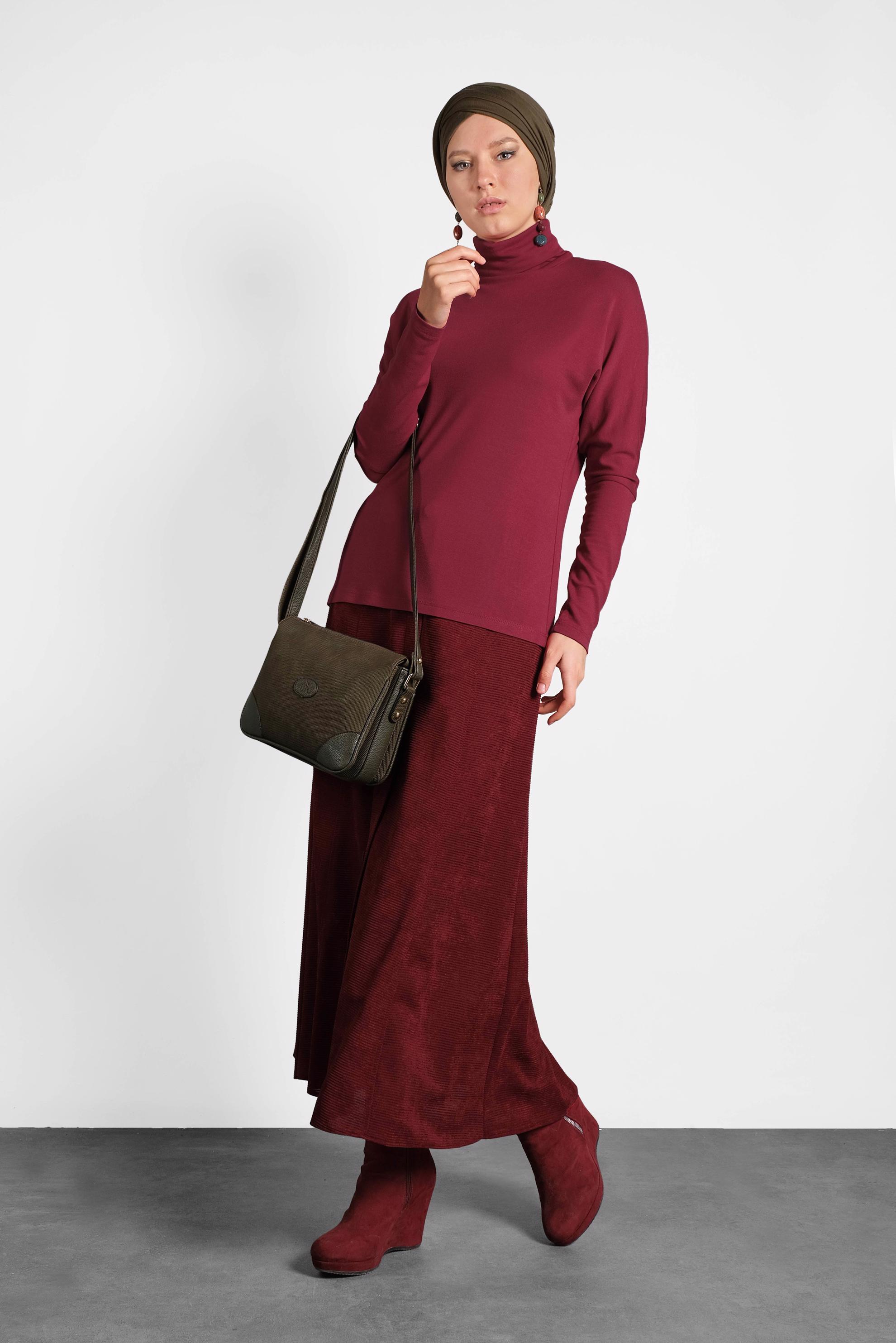 Tesettür giyim KIRMIZI BOĞAZLI PENYE BADİ 4675