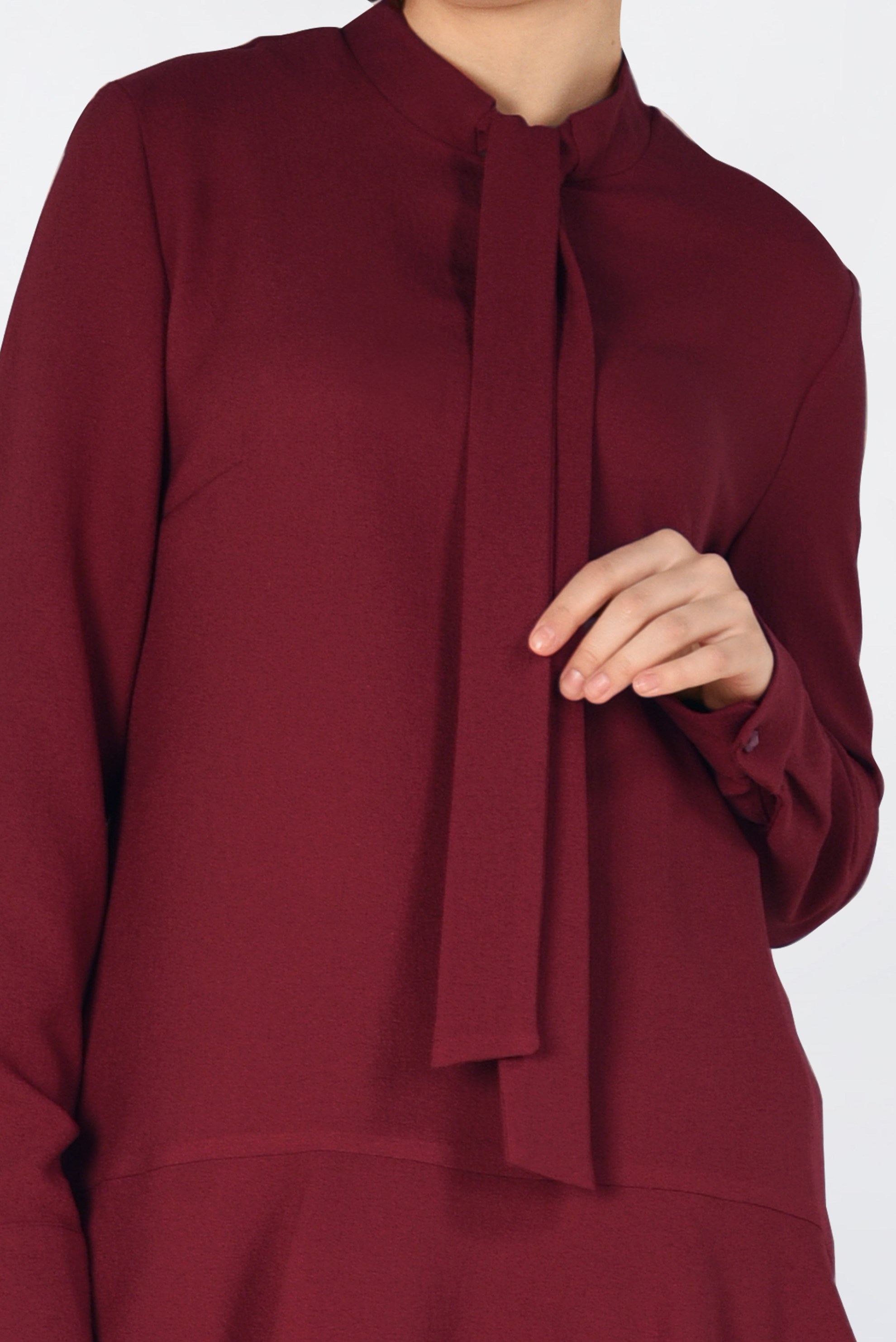 Tesettür giyim BORDO ETEK UCU FIRFIRLI BLUZ 4743 