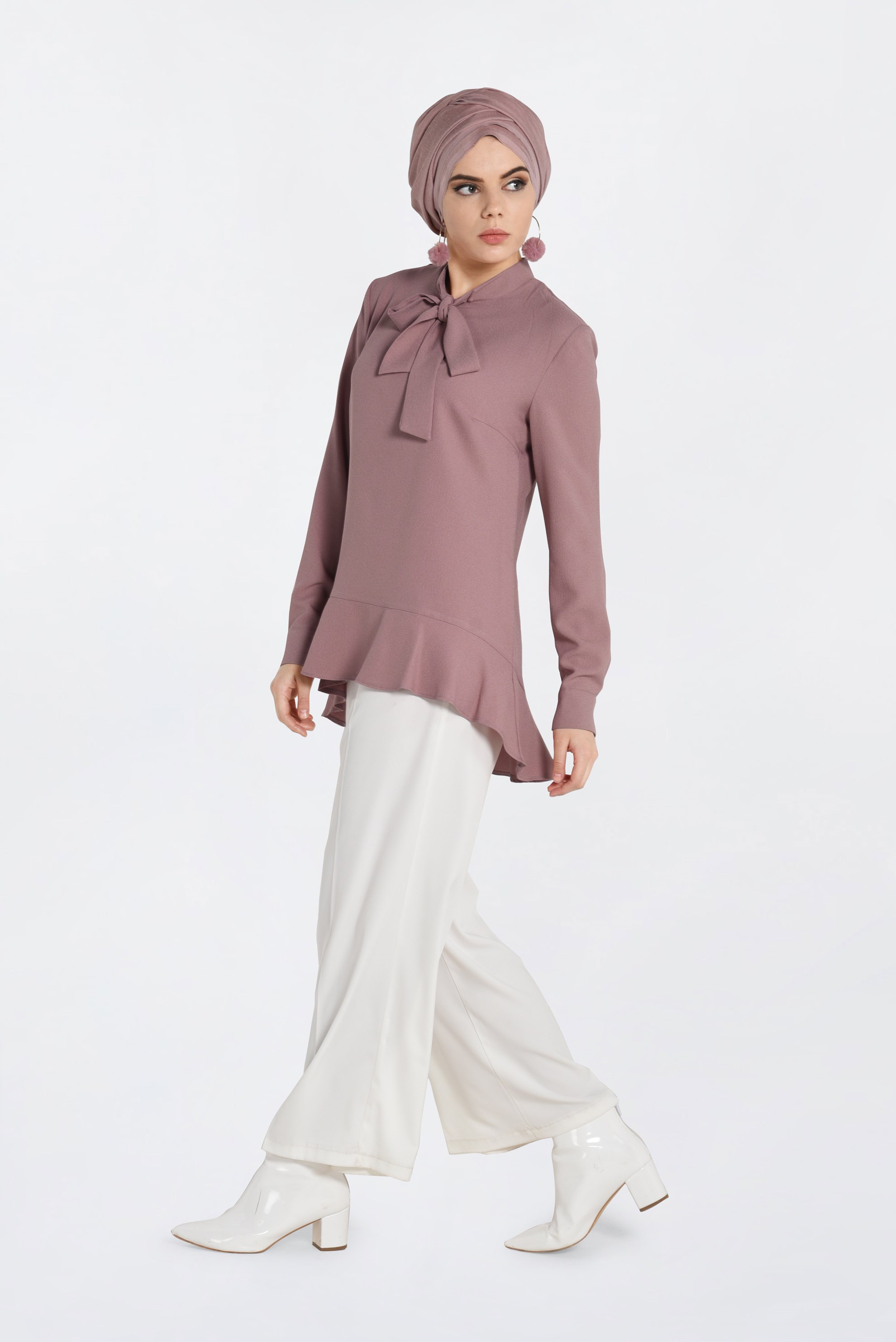 Tesettür giyim PUDRA ETEK UCU FIRFIRLI BLUZ 4743