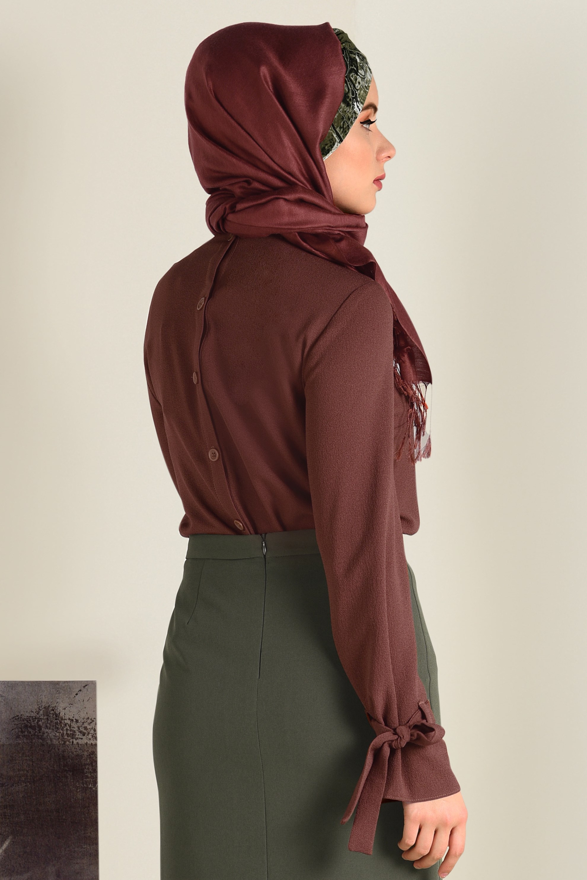 Tesettür giyim TURUNCU KOLLARI BAĞCIKLI BLUZ 4744