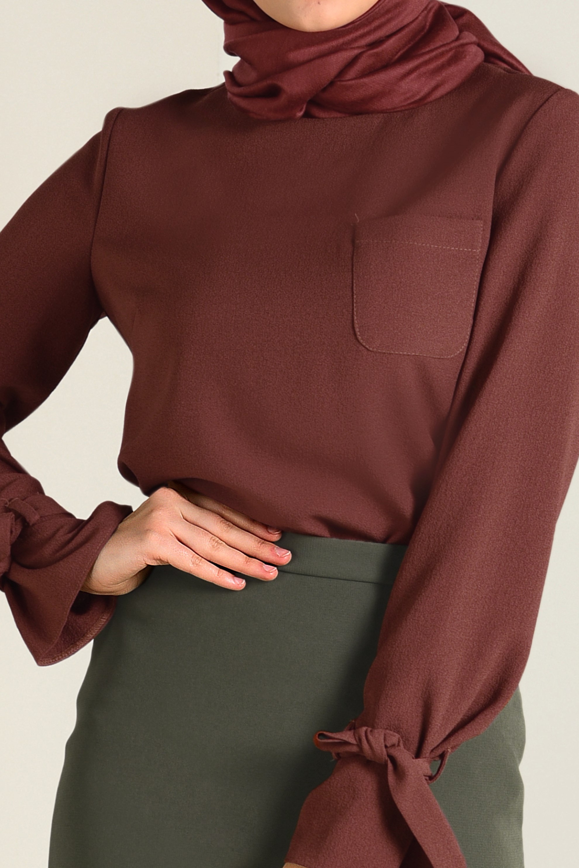 Tesettür giyim TURUNCU KOLLARI BAĞCIKLI BLUZ 4744