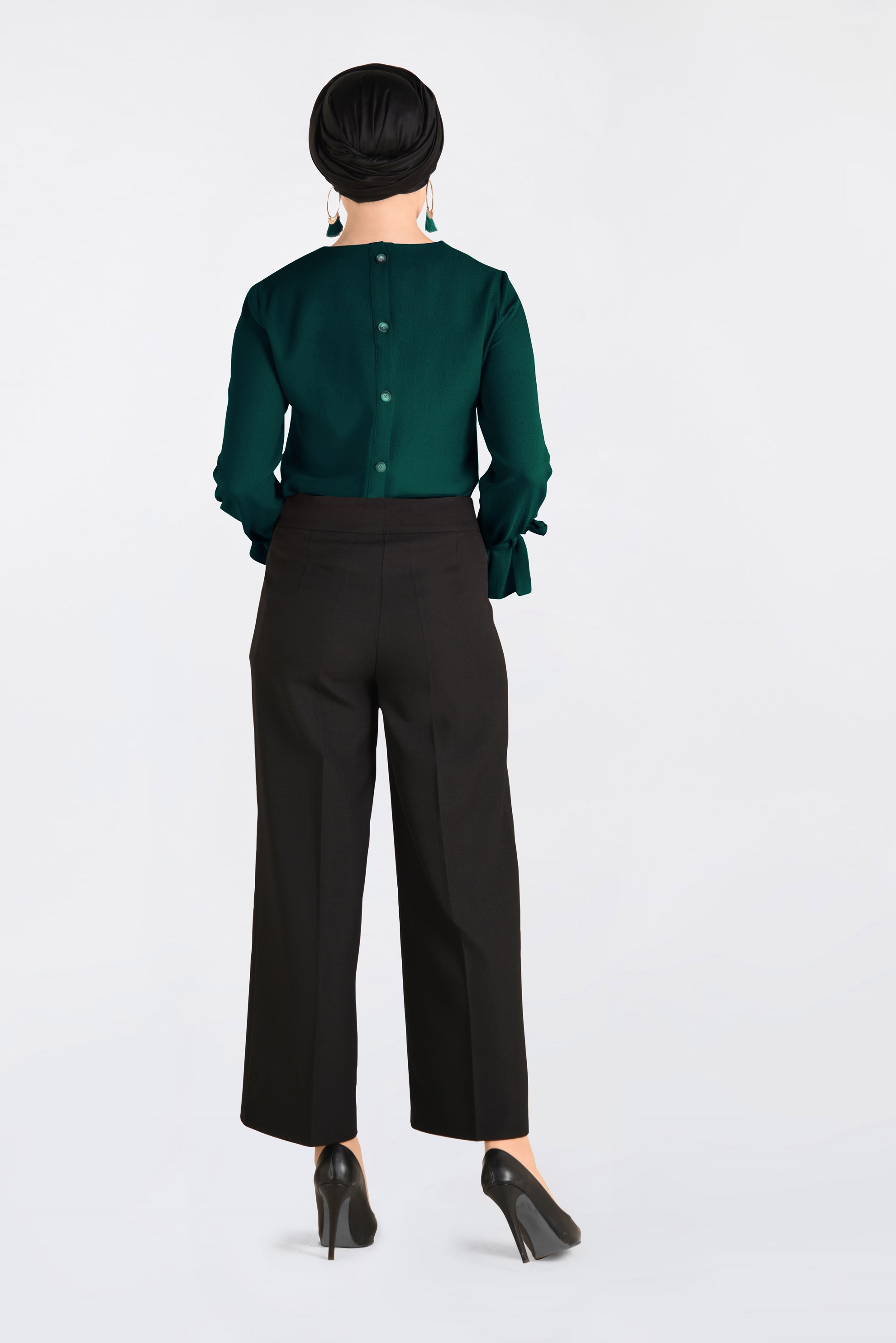 Tesettür giyim YEŞİL KOLLARI BAĞCIKLI BLUZ 4744