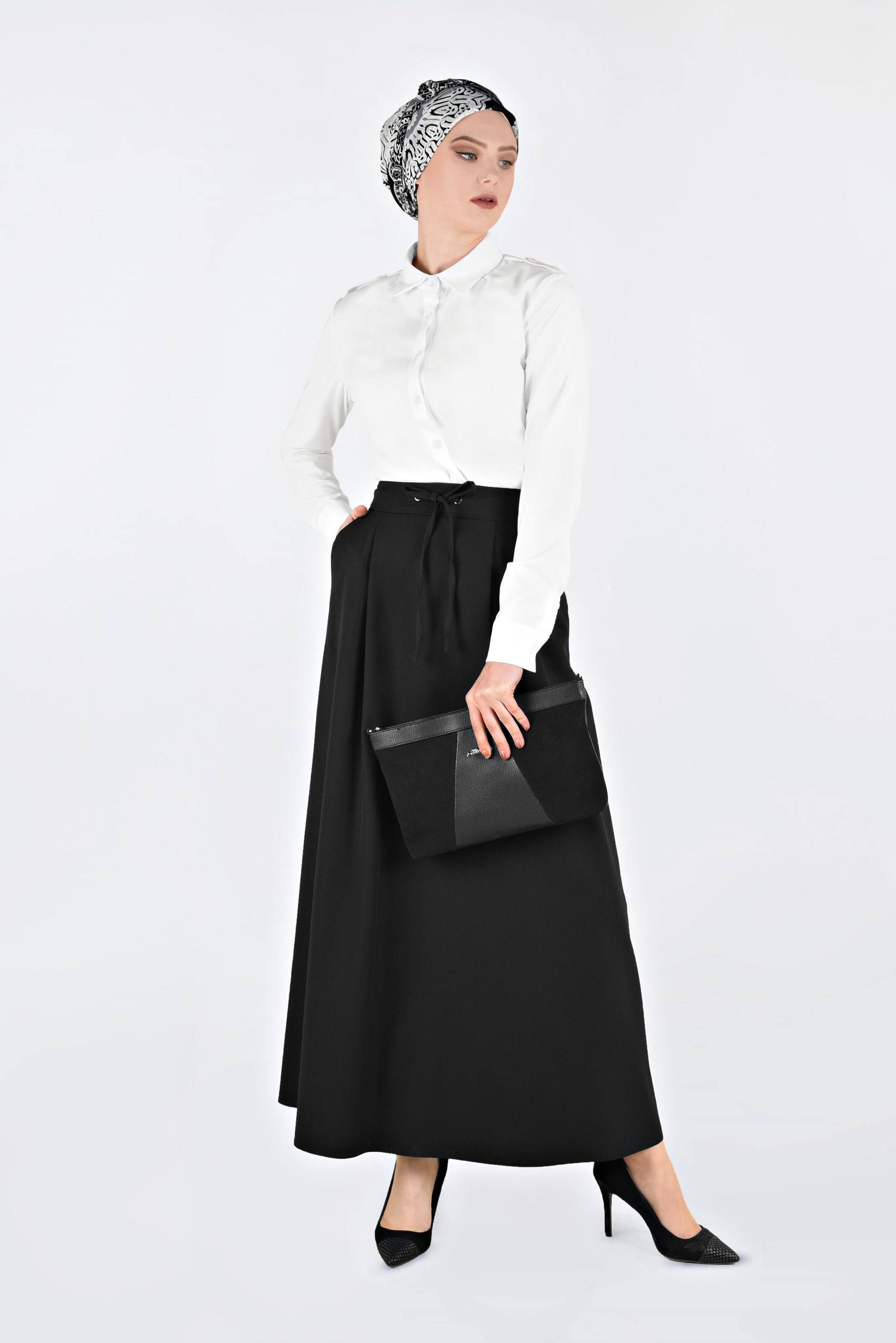 Tesettür giyim BEYAZ ÖNDEN DÜĞMELİ ERKEK YAKA KLASİK GÖMLEK 4761