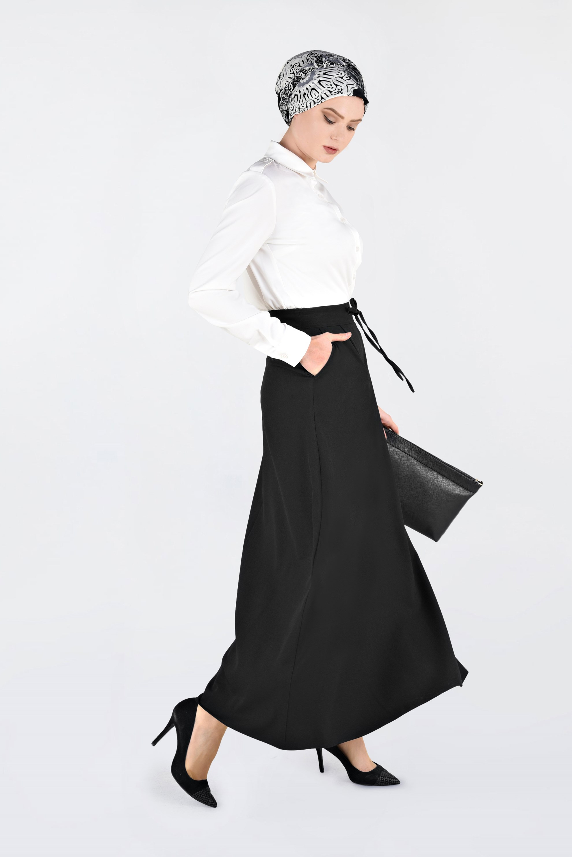 Tesettür giyim BEYAZ ÖNDEN DÜĞMELİ ERKEK YAKA KLASİK GÖMLEK 4761